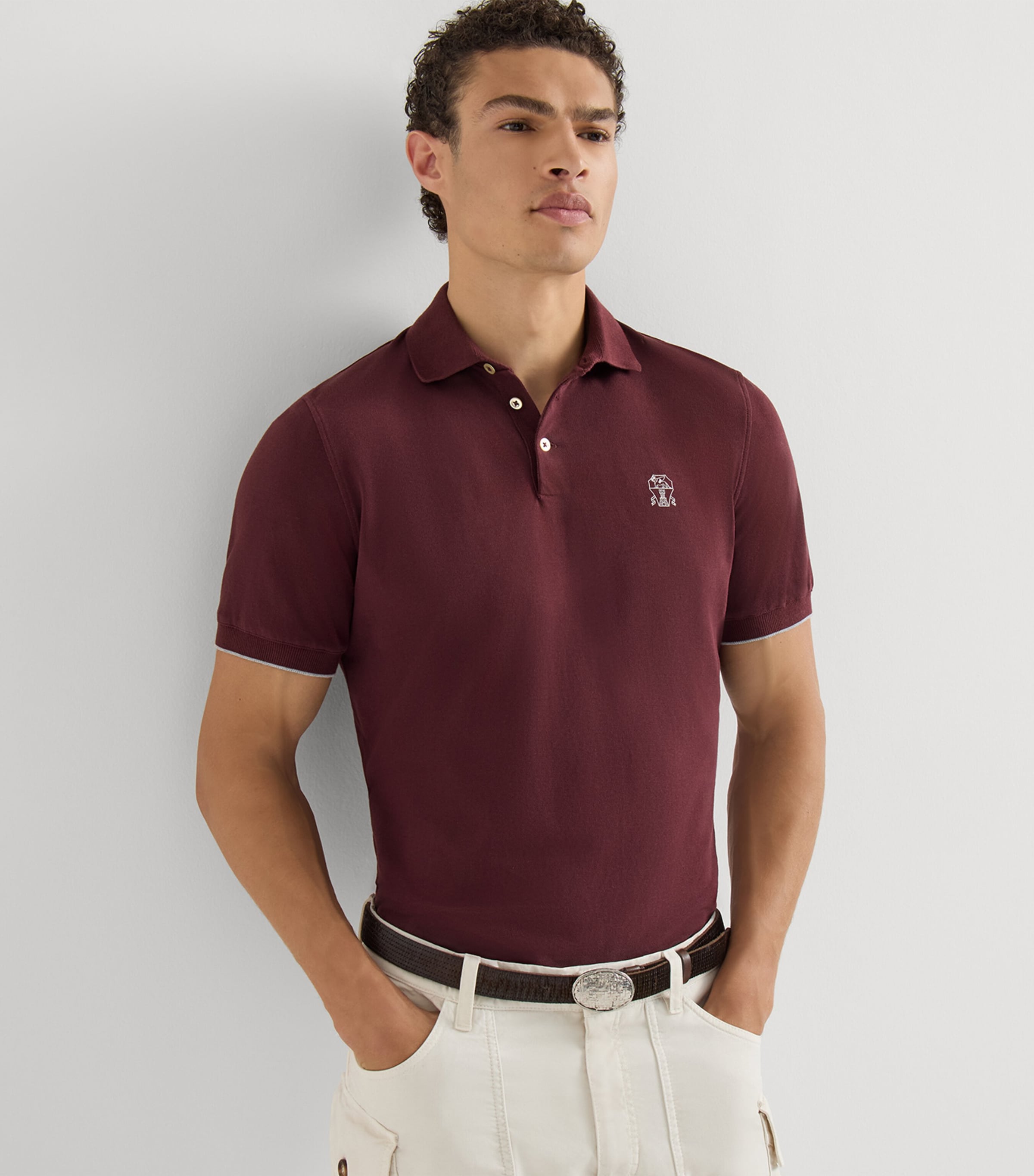 Brunello Cucinelli Mens Cotton Piqué Logo Polo Shirt Image 4