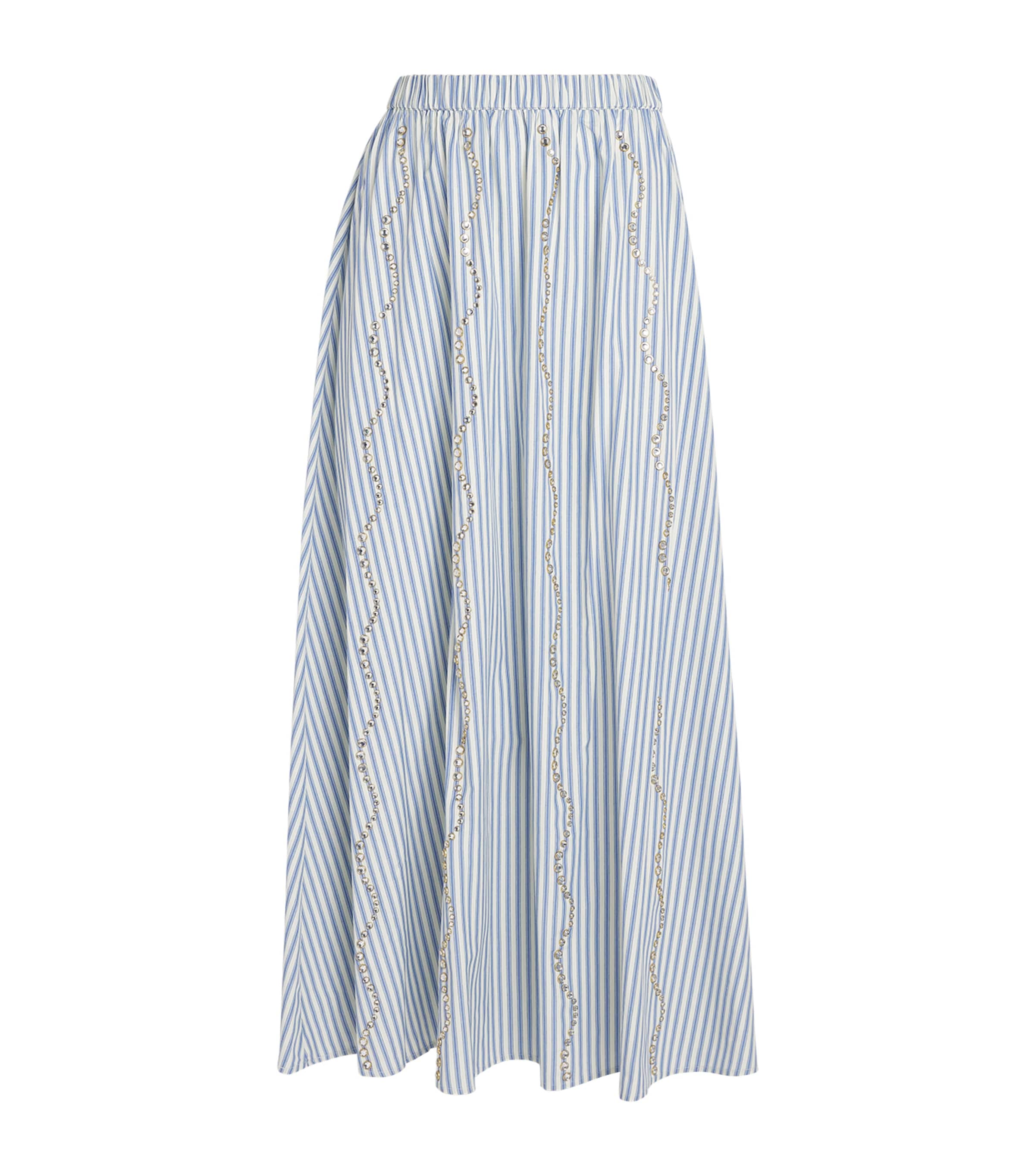 Sandro Paris Womens Rhinestone Stripe Maxi Skirt Blue Image 1