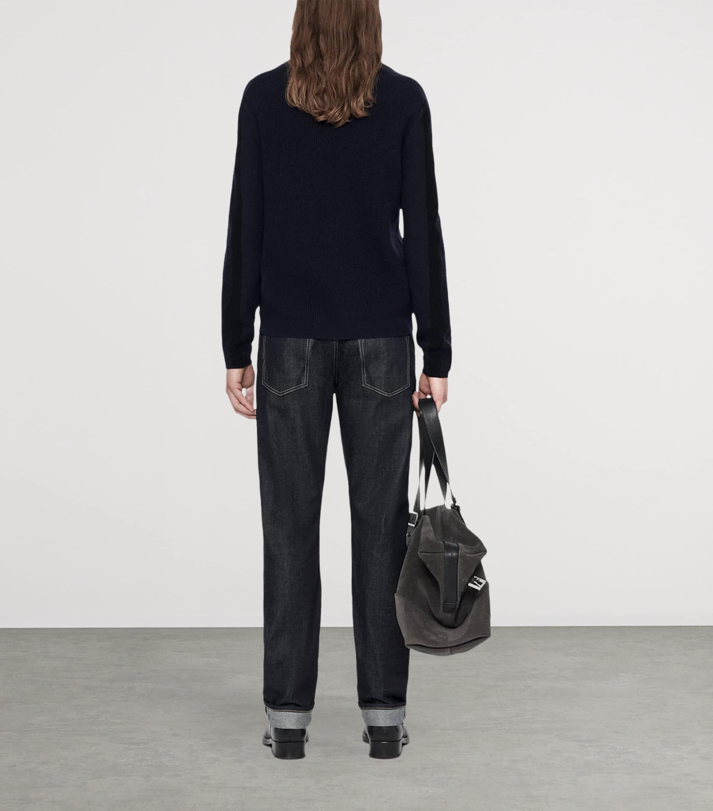 AllSaints Mens Merino Wool Hawke Sweater Navy Blue Image 7
