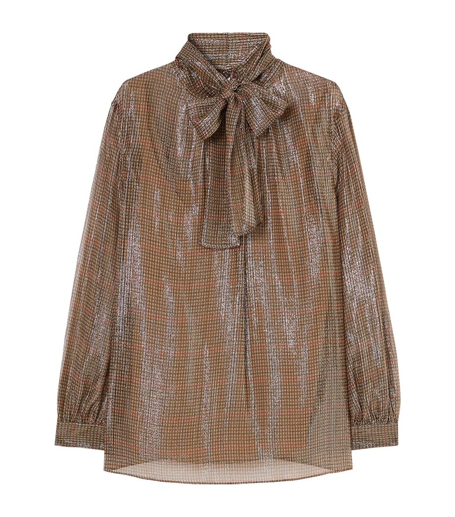 Marina Rinaldi Womens Silk Pussybow Blouse Gold Camel Image 1