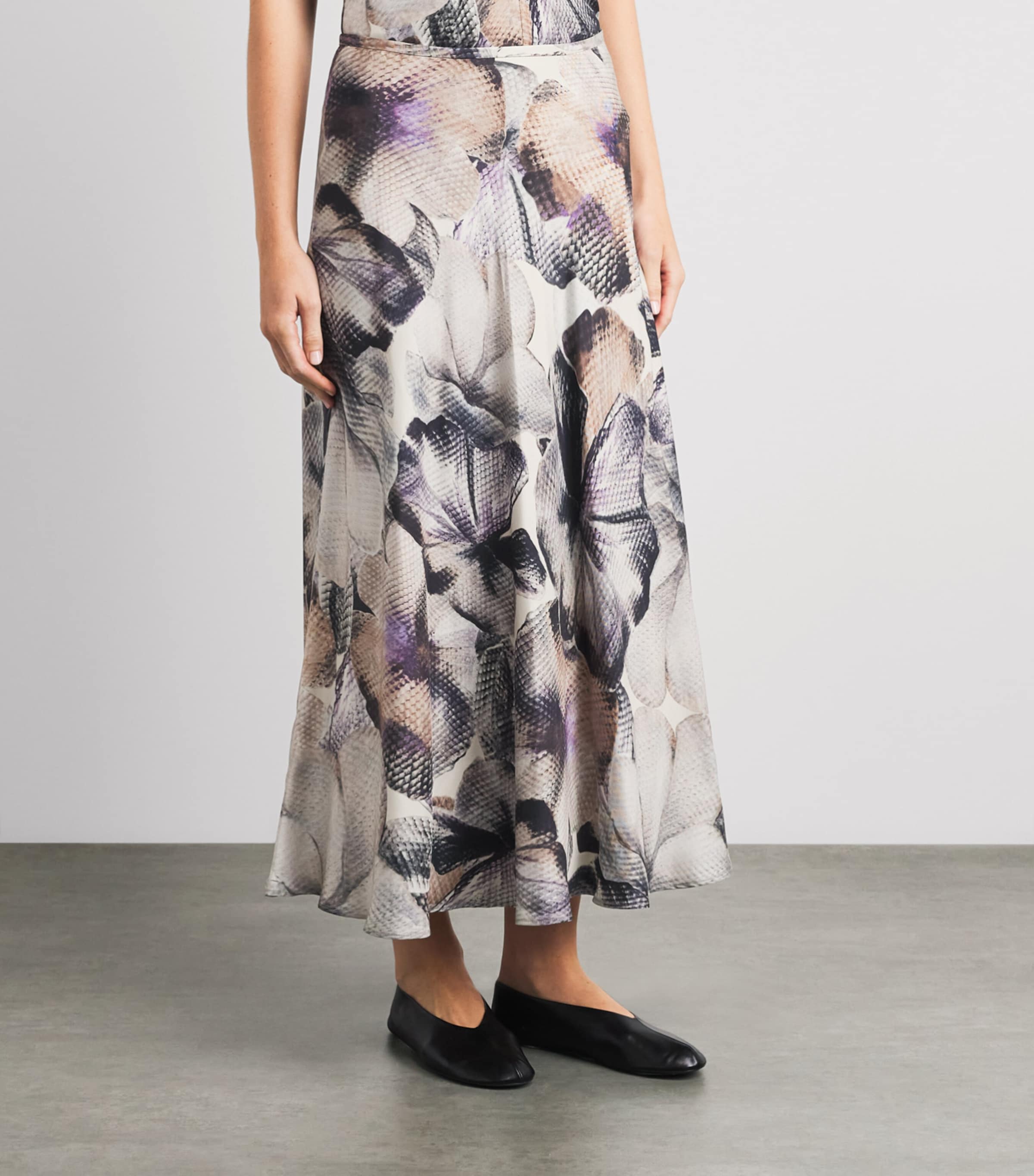 Agnona Womens Silk Floral Print Midi Skirt Mauve Image 4