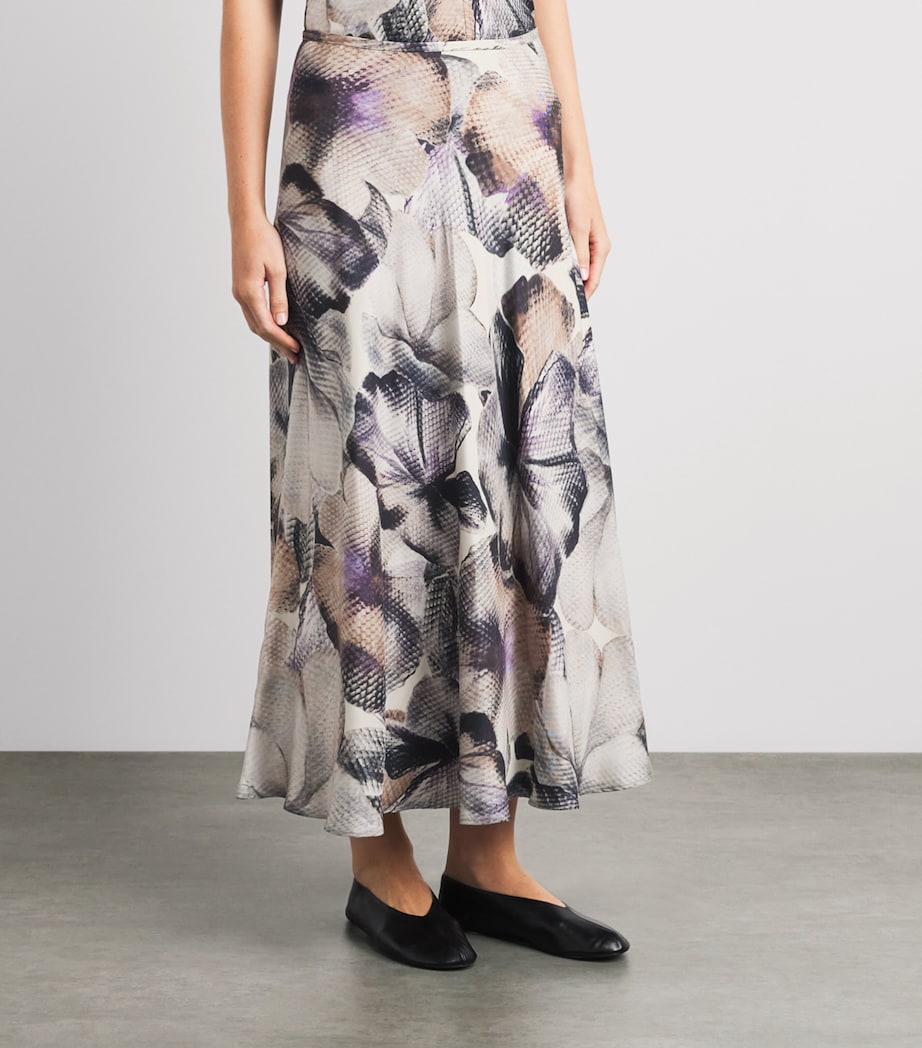 Agnona Womens Silk Floral Print Midi Skirt Mauve Image 4