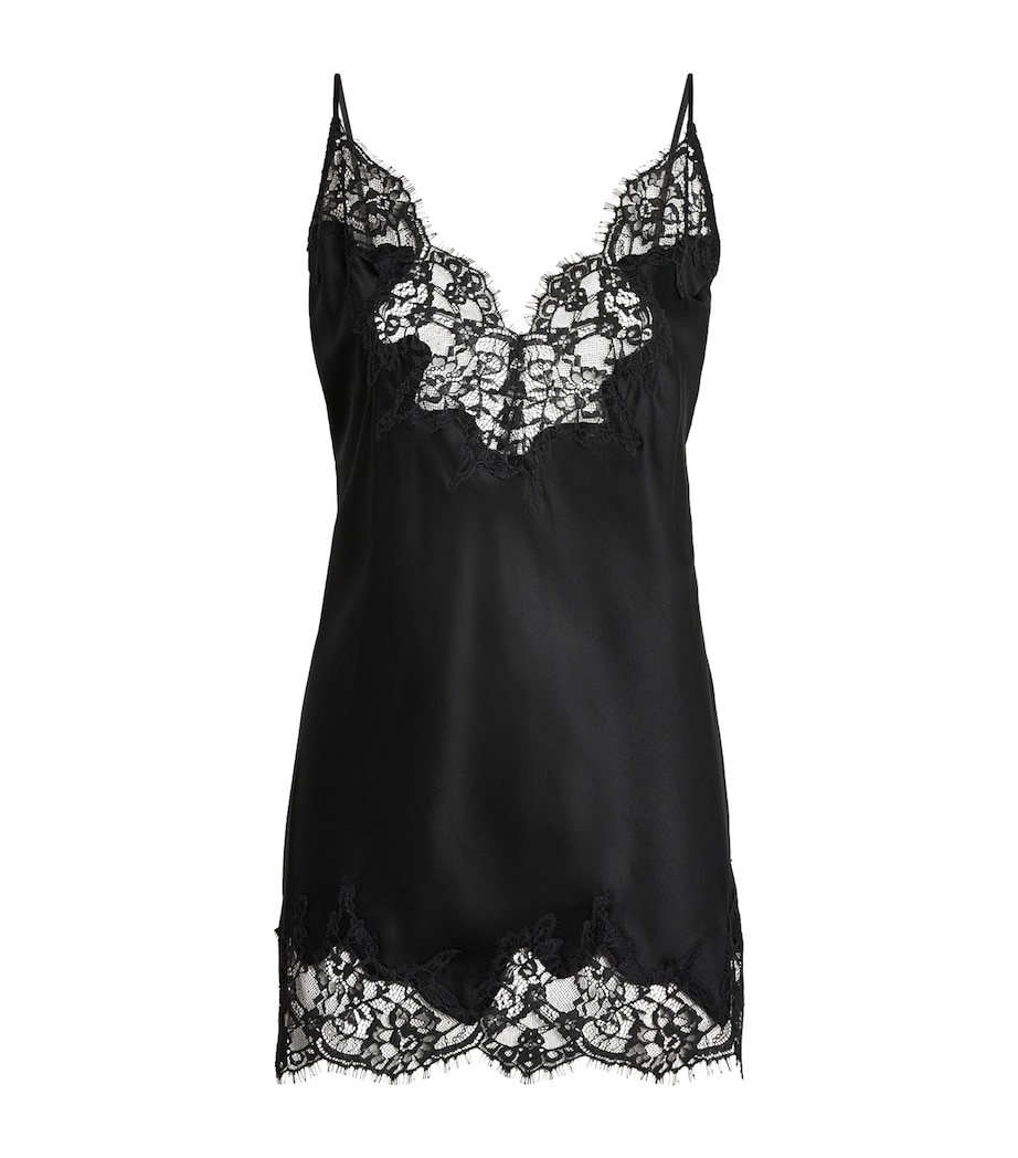 Skims Womens Silk-Blend Lace Mini Slip Dress Onyx Image 1