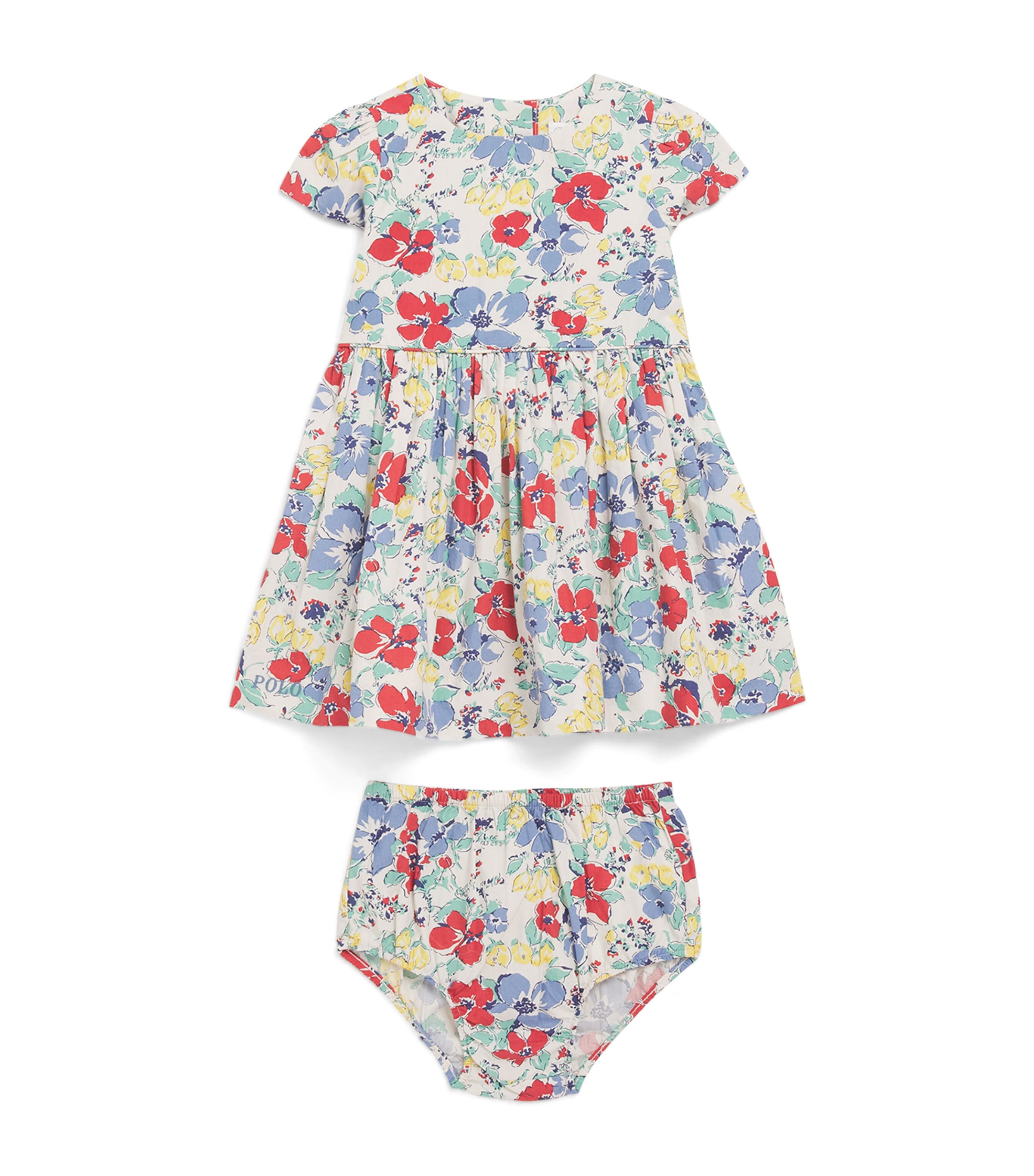 Ralph Lauren Kids Floral Print Dress and Bloomers Set (3-24 Months) Blue Multi Image 1