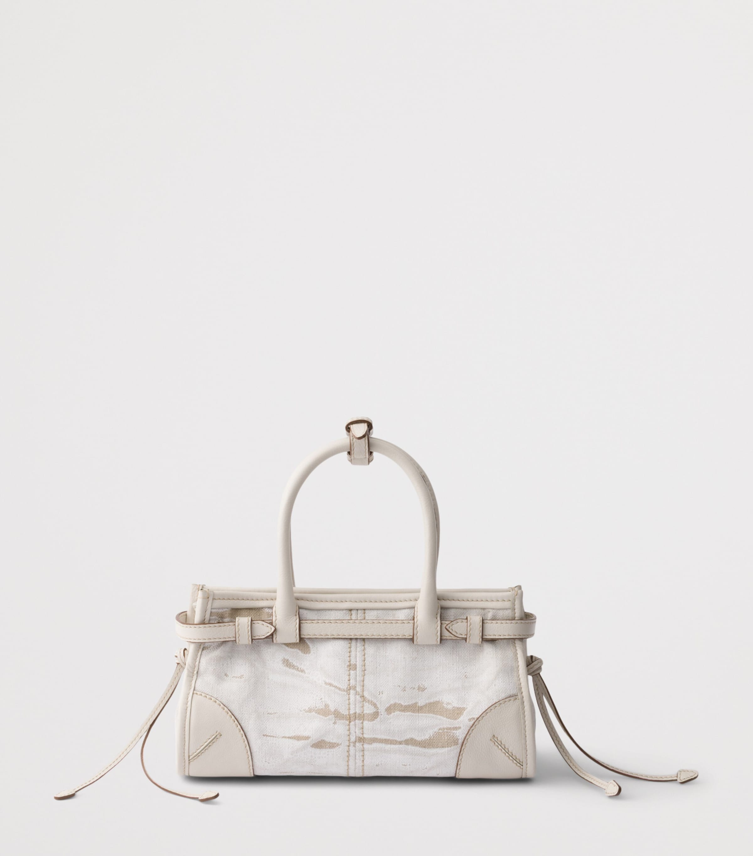 Prada Small Linen-Leather Bonnie Top-Handle Bag White Image 4