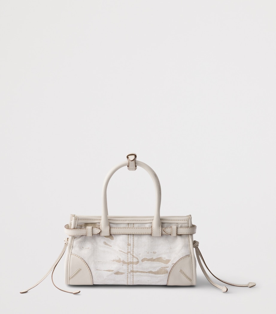 Prada Small Linen-Leather Bonnie Top-Handle Bag White Image 4