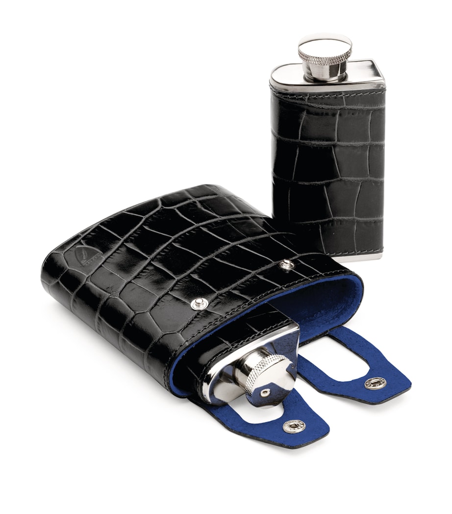 Croc-Embossed Leather Double Hip Flask BLACK Image 2
