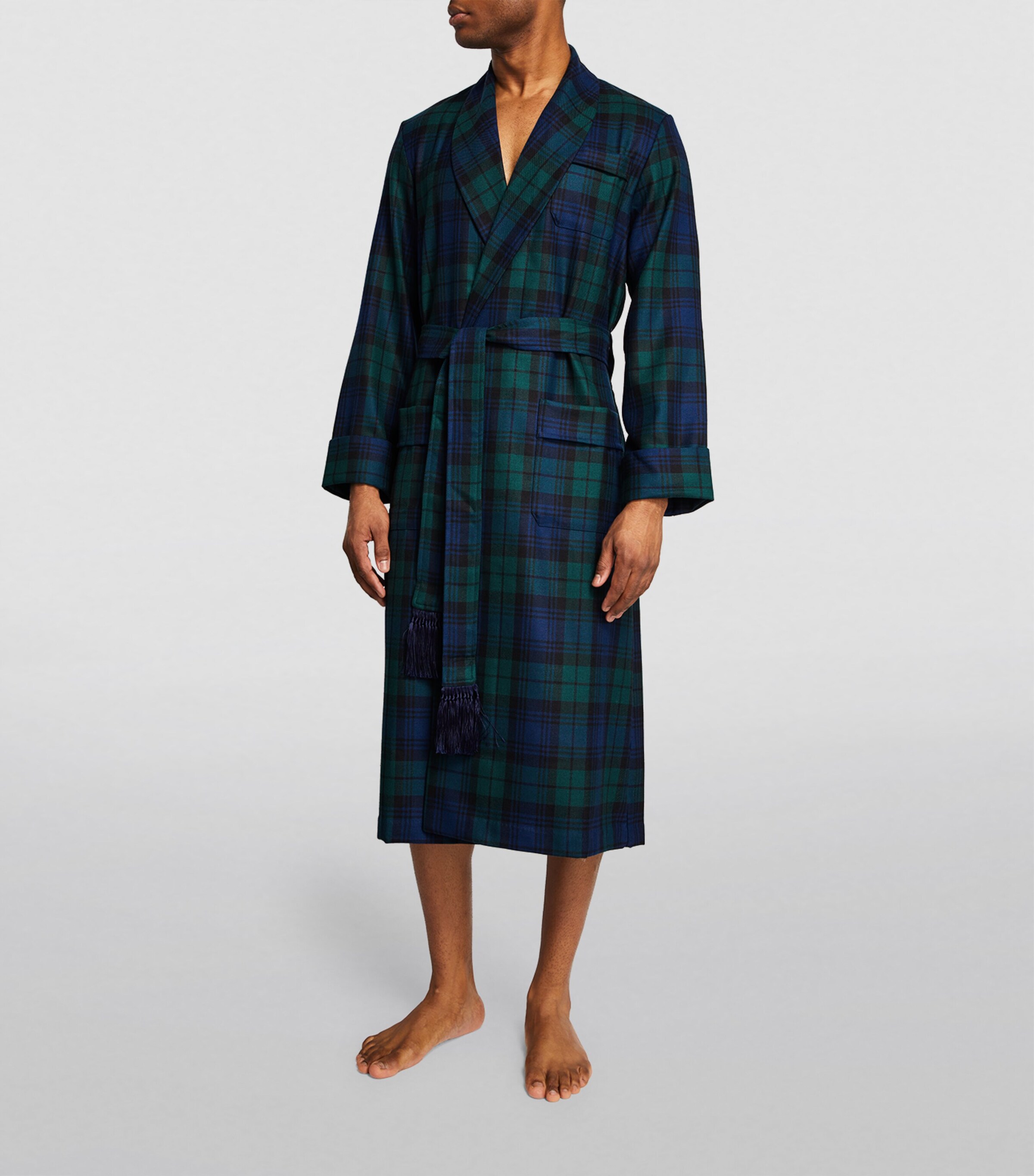 Derek Rose Black Wool Tartan Robe | Harrods UK