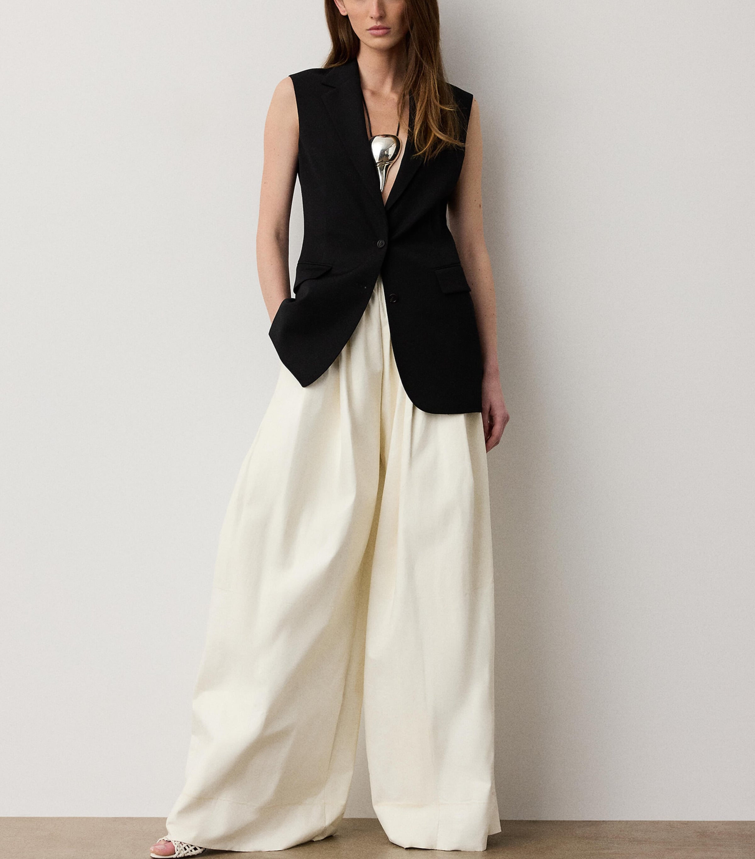Ralph Lauren Collection Womens Leather Vanessa Wide-Leg Trousers Cream Image 2