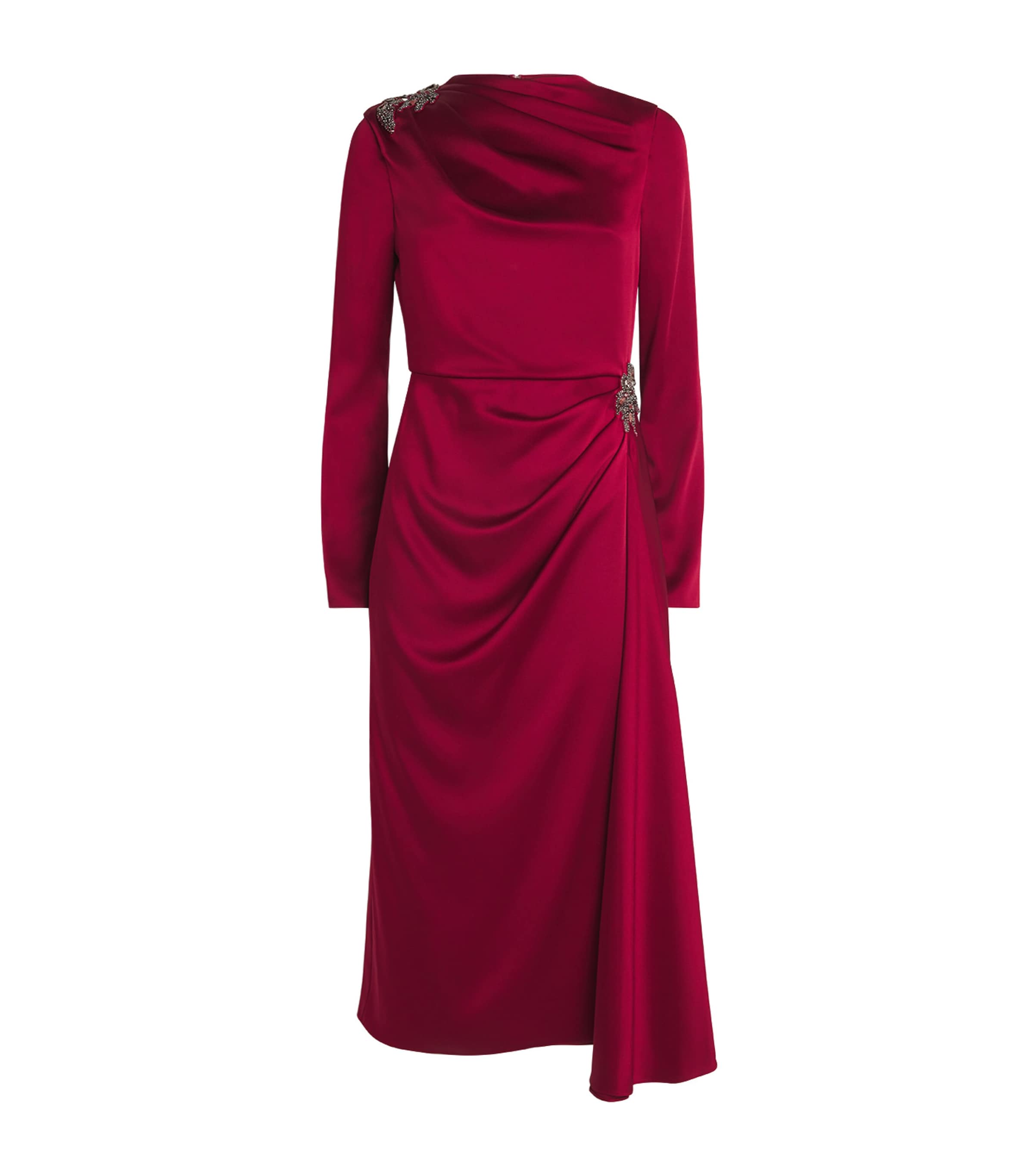 Satin Cady Draped Midi Dress RUBY RED Image 1