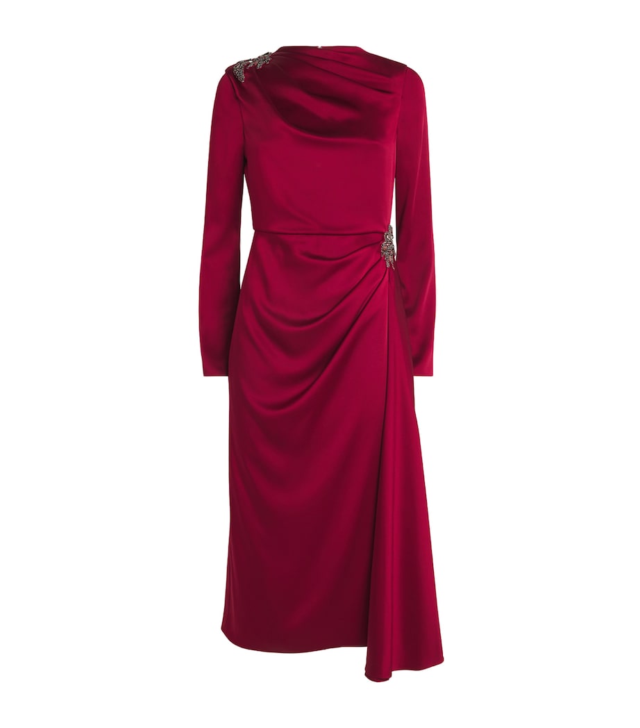 Satin Cady Draped Midi Dress RUBY RED Image 1
