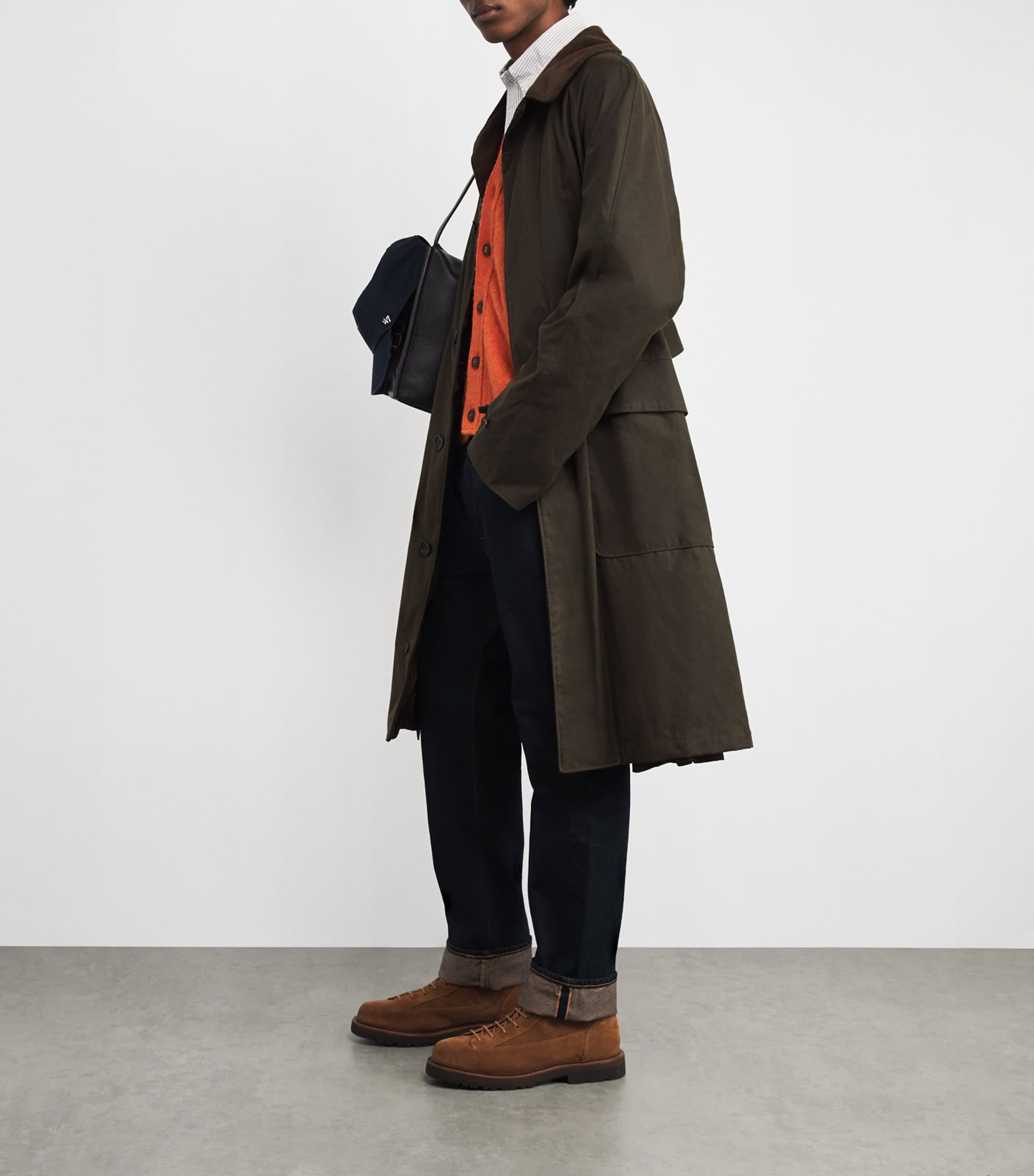 Oilcloth Belted Overcoat DARK GREEN Image 2