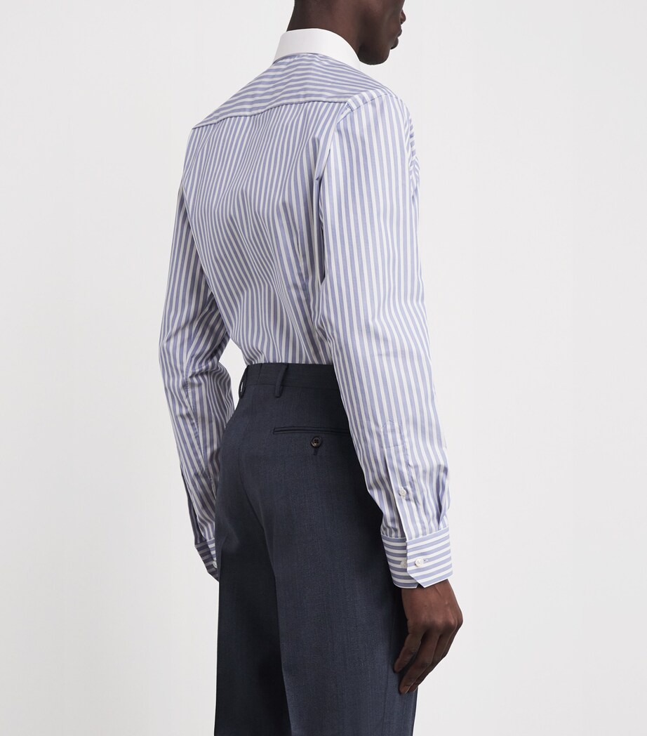 Eton Mens Supima Cotton Twill Bengal Stripe Shirt White Image 4