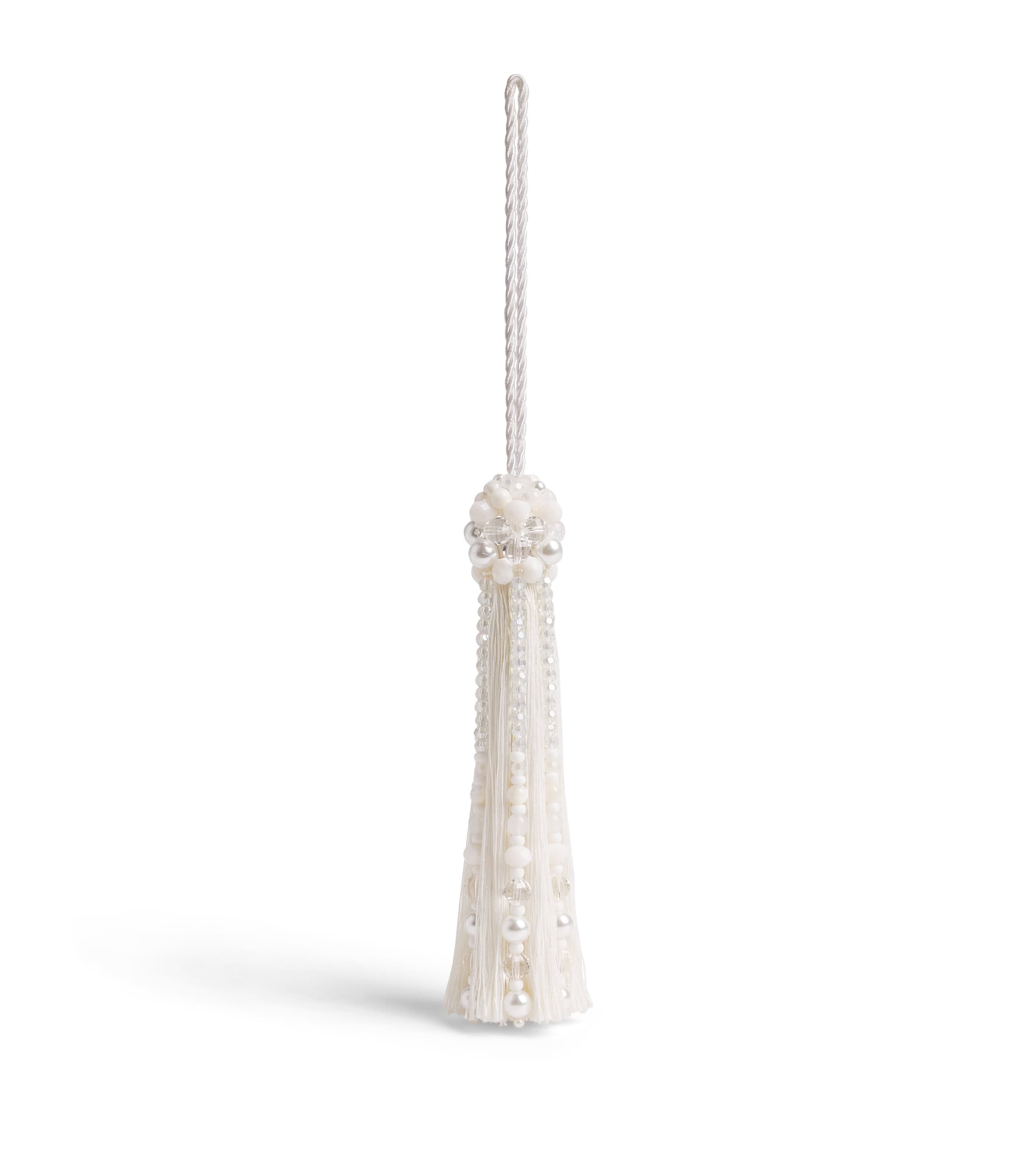 Jessica Light Beaded Tassel Tree Decoration White Image 1