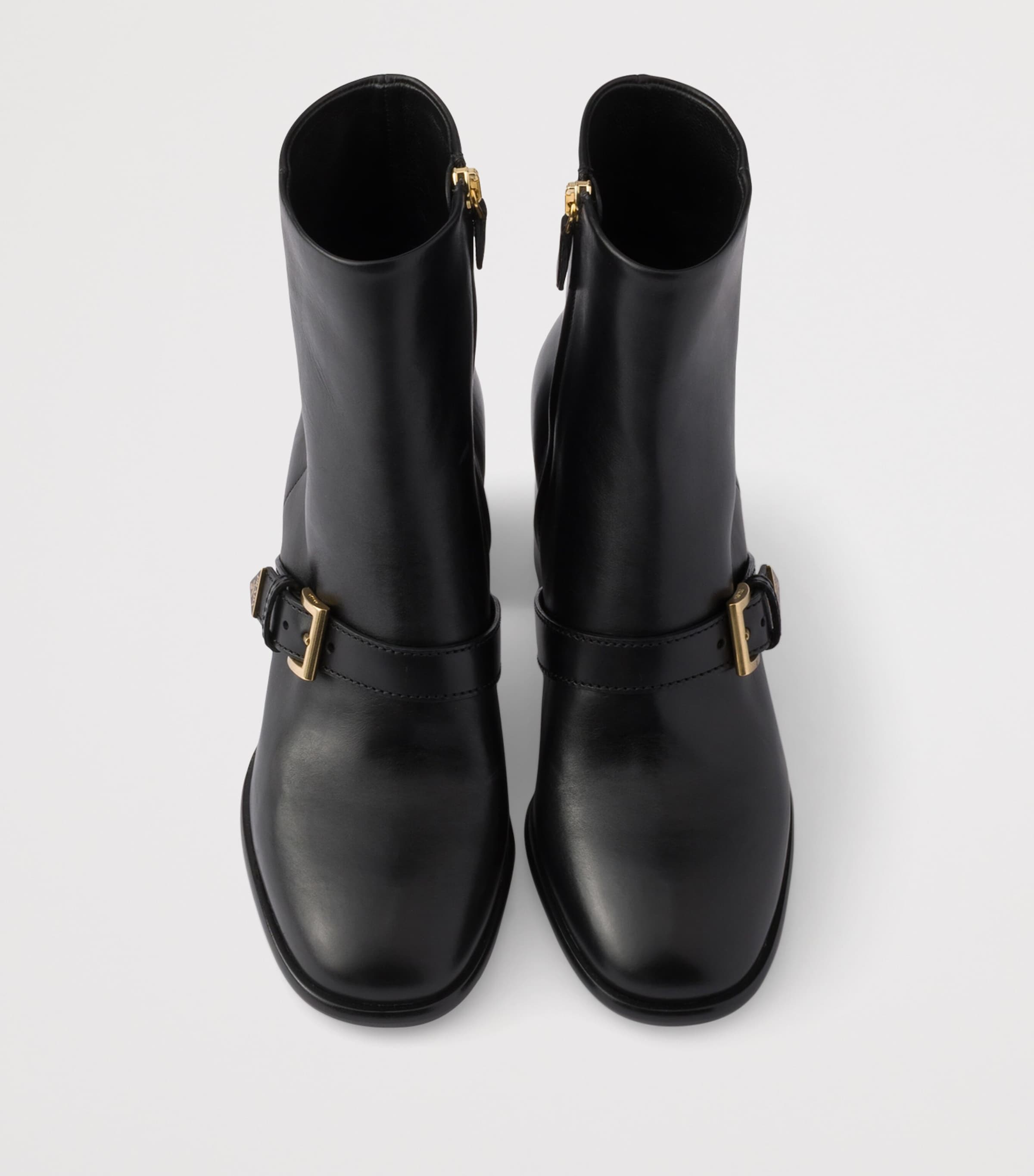 Prada Leather Buckle Booties Ankle Boots 65 Black Image 3
