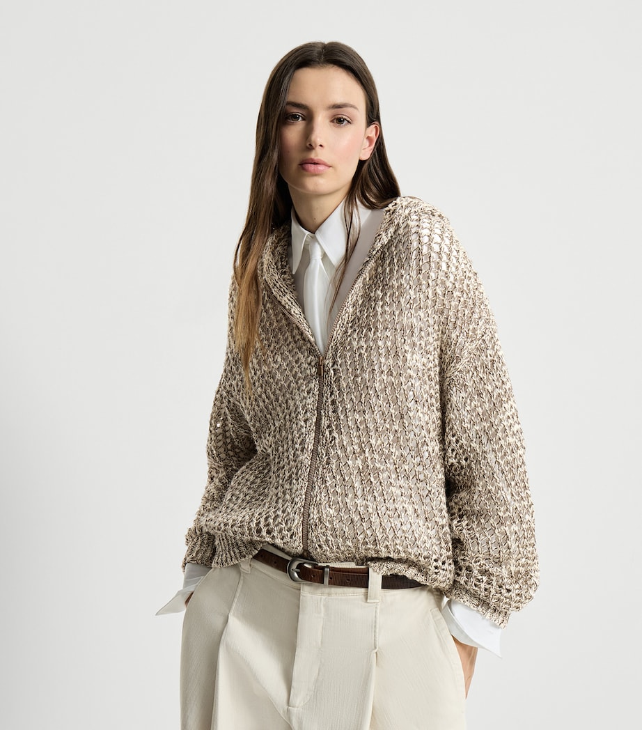 Brunello Cucinelli Womens Silk-Linen-Blend Zip-Up Cardigan Image 4
