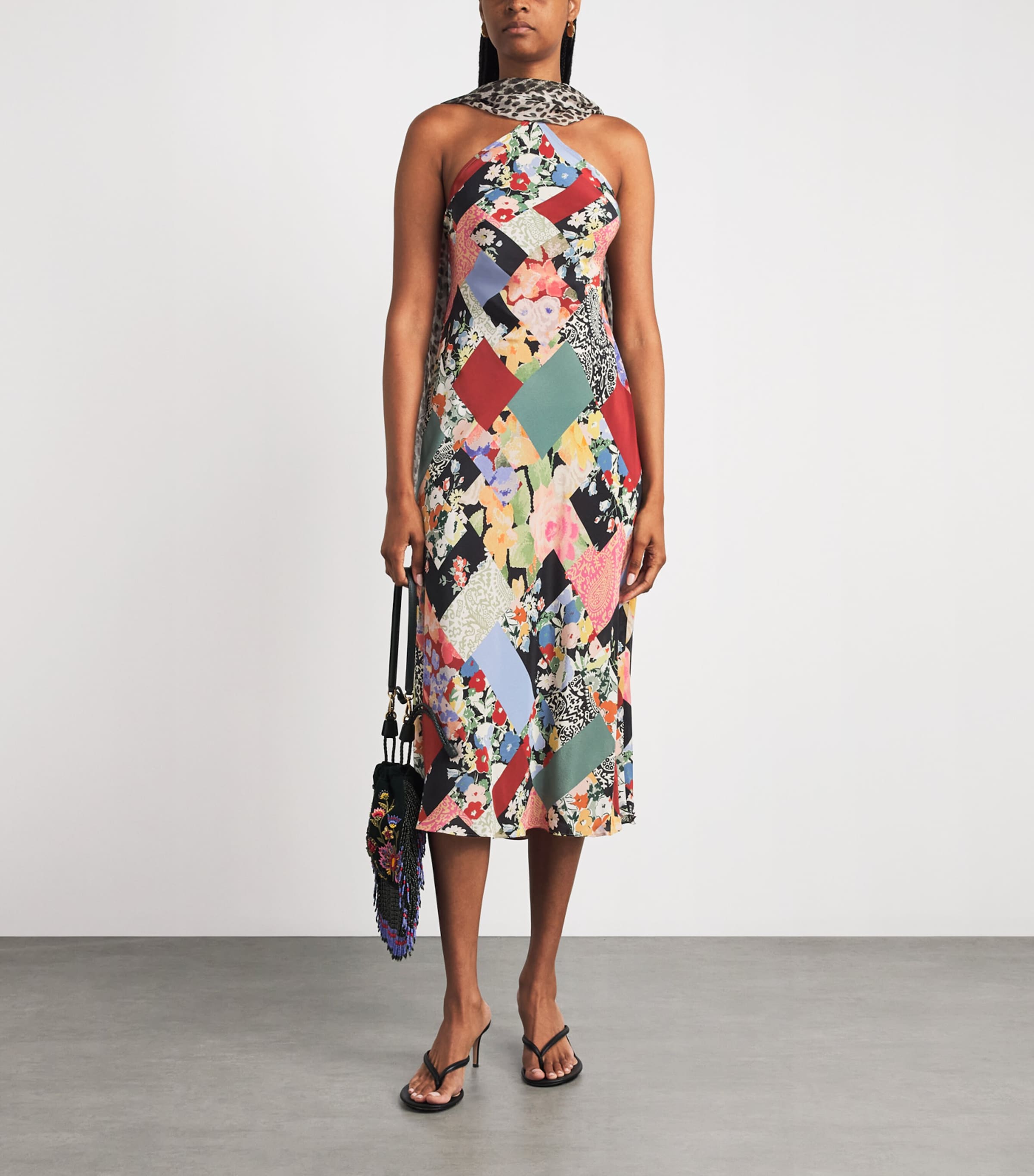 Rixo Womens Silk Crepe Patchwork Hayley Midi Dress Nina Ptchwrk Mx Mlti Image 2