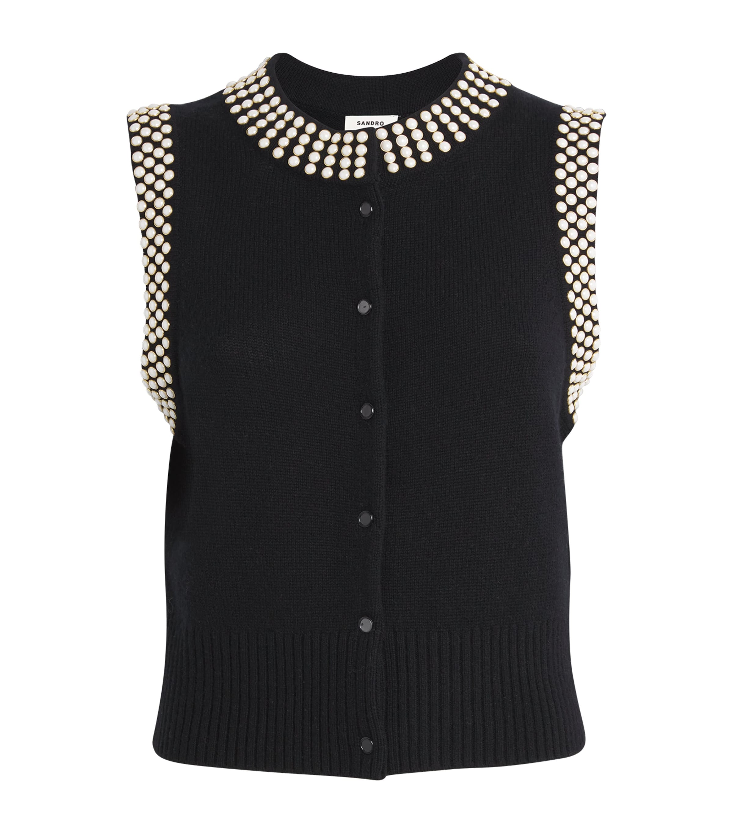 Sandro Wool-cashmere Studded Cardigan In Black