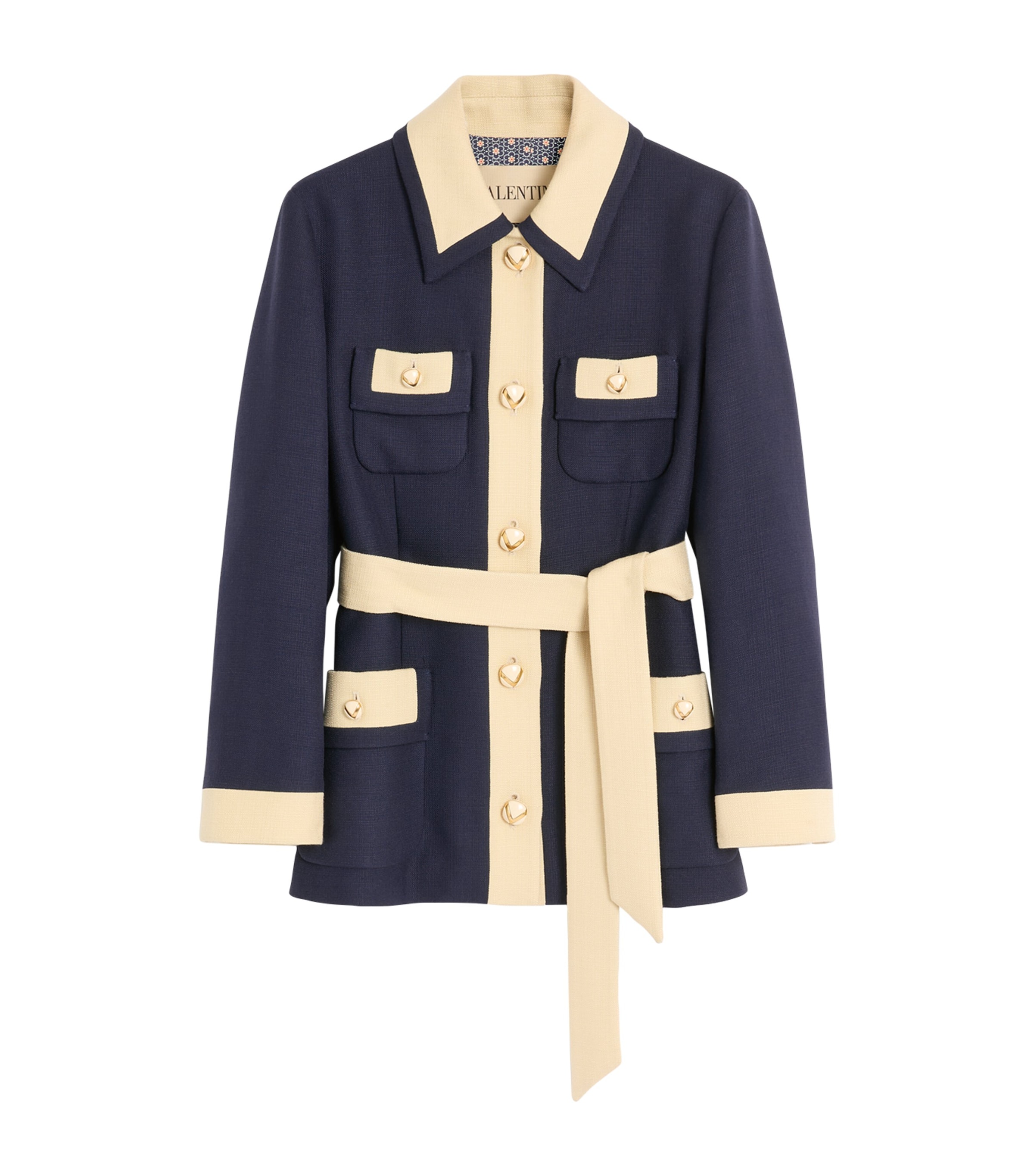 Valentino Collared Single-breasted Coat Jacket With Belted Waist In Animal Print