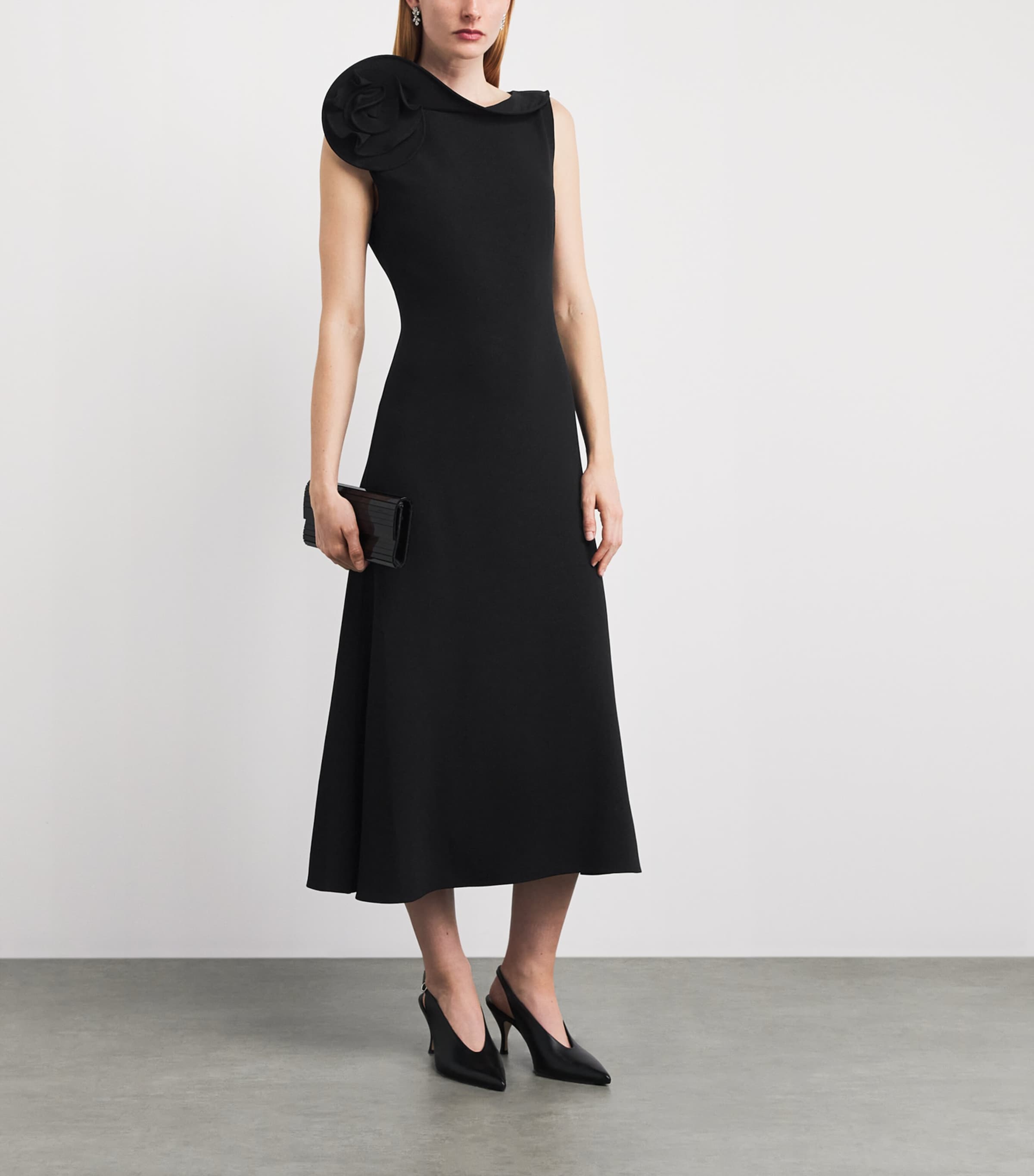 Roland Mouret Womens Rose Appliqué Sleeveless Midi Dress Black Image 2