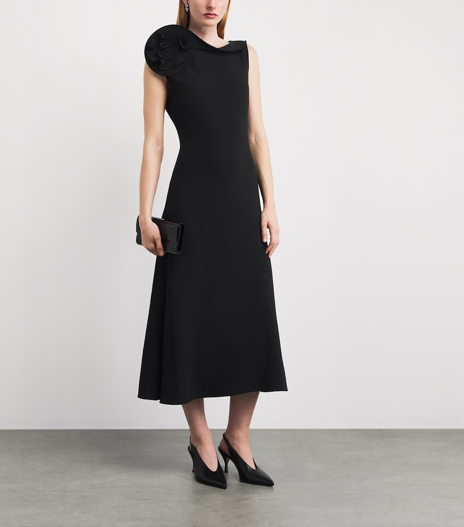 Roland Mouret Womens Rose Appliqué Sleeveless Midi Dress Black Image 2