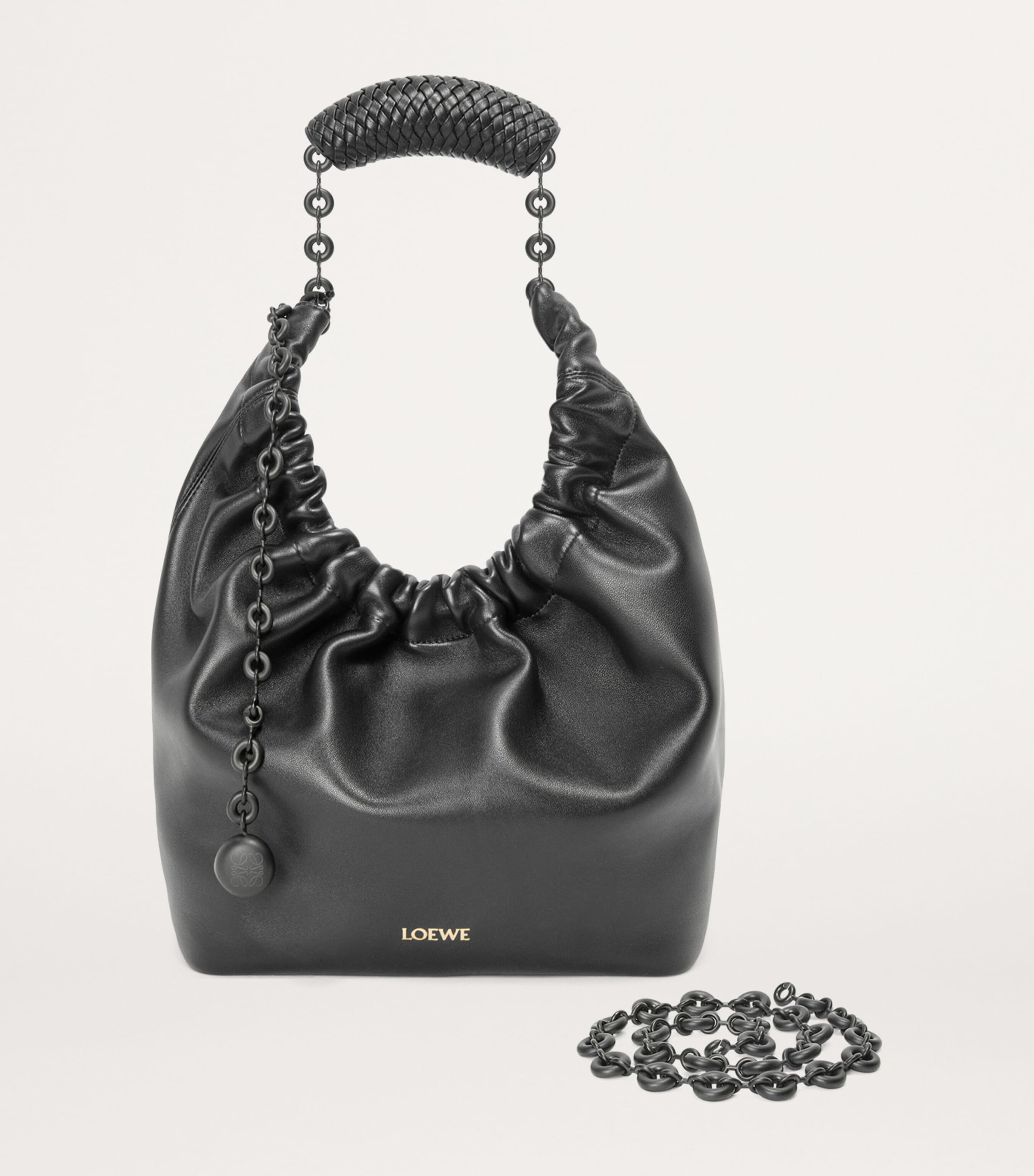 Small Leather Squeeze Top-Handle Bag BLACK Image 2