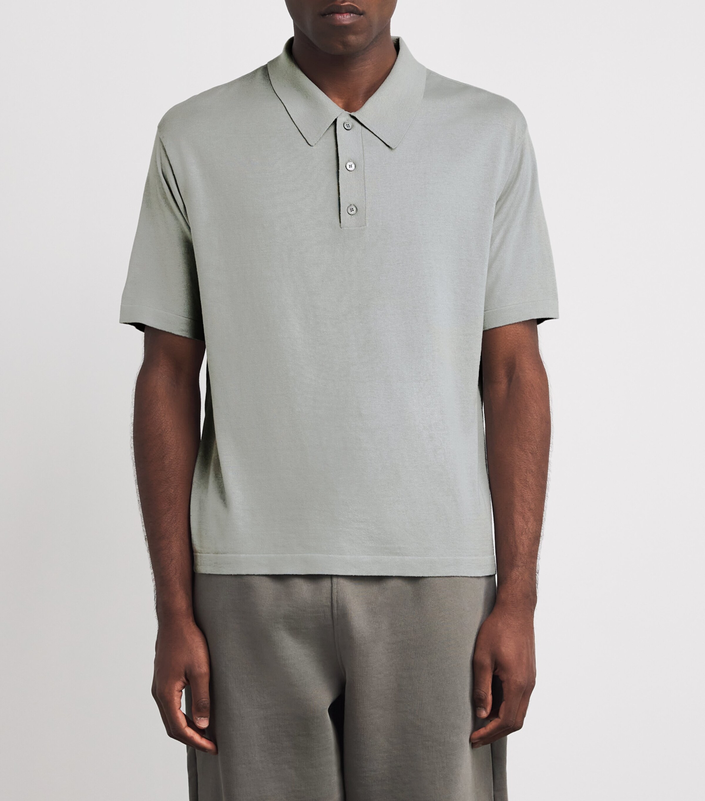 FRAME Mens Silk-Cotton Polo Shirt Grey Blue Image 3