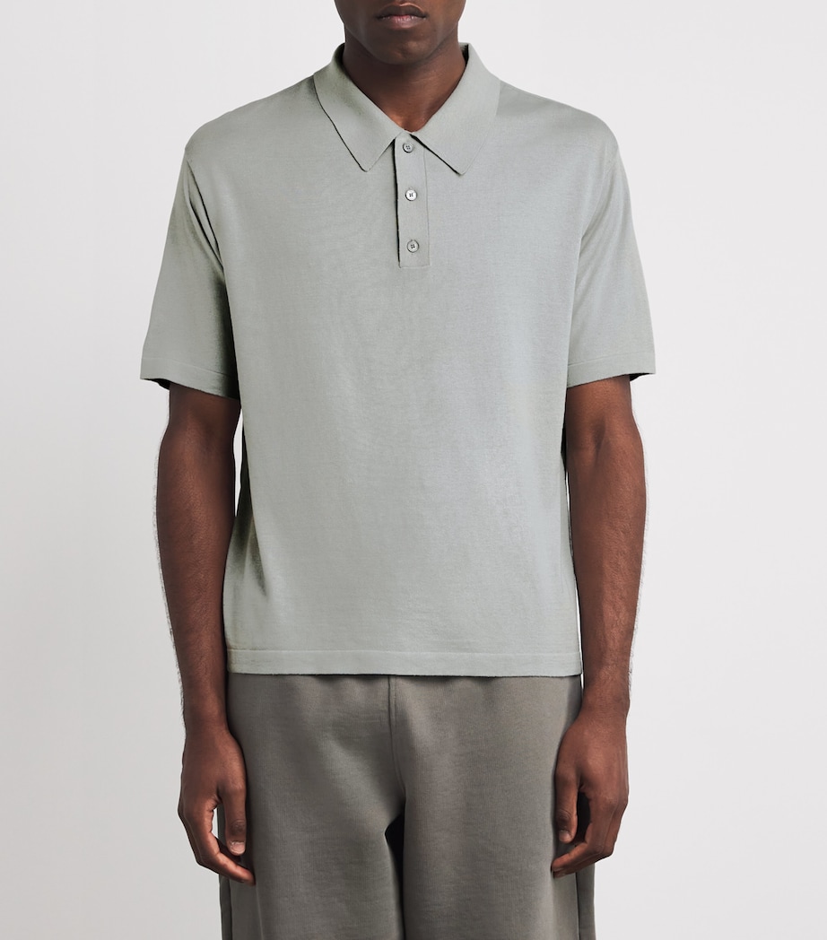 FRAME Mens Silk-Cotton Polo Shirt Grey Blue Image 3
