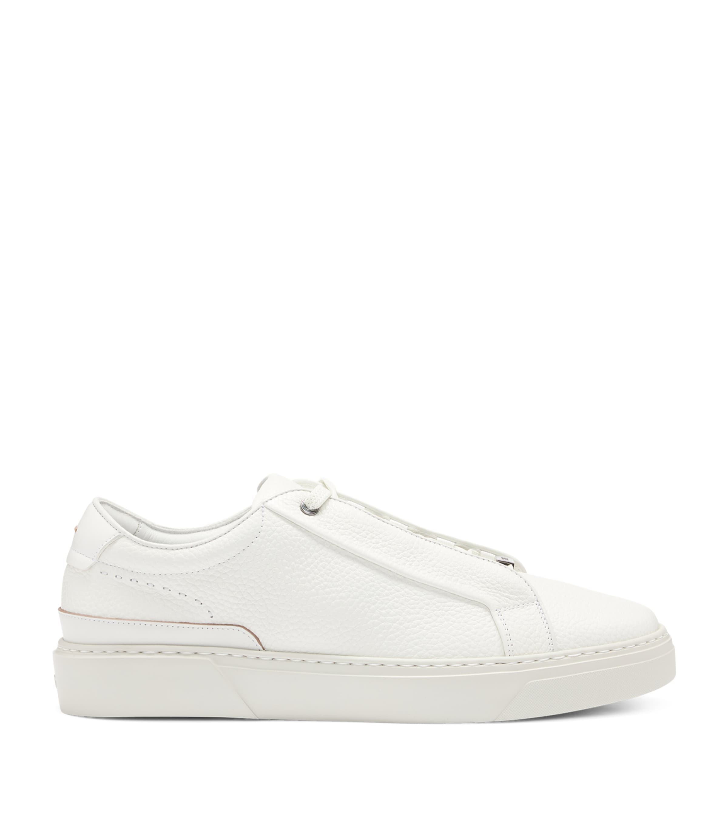 Hugo Boss Gary Grained-leather Trainers With Logo Lace Loop In White