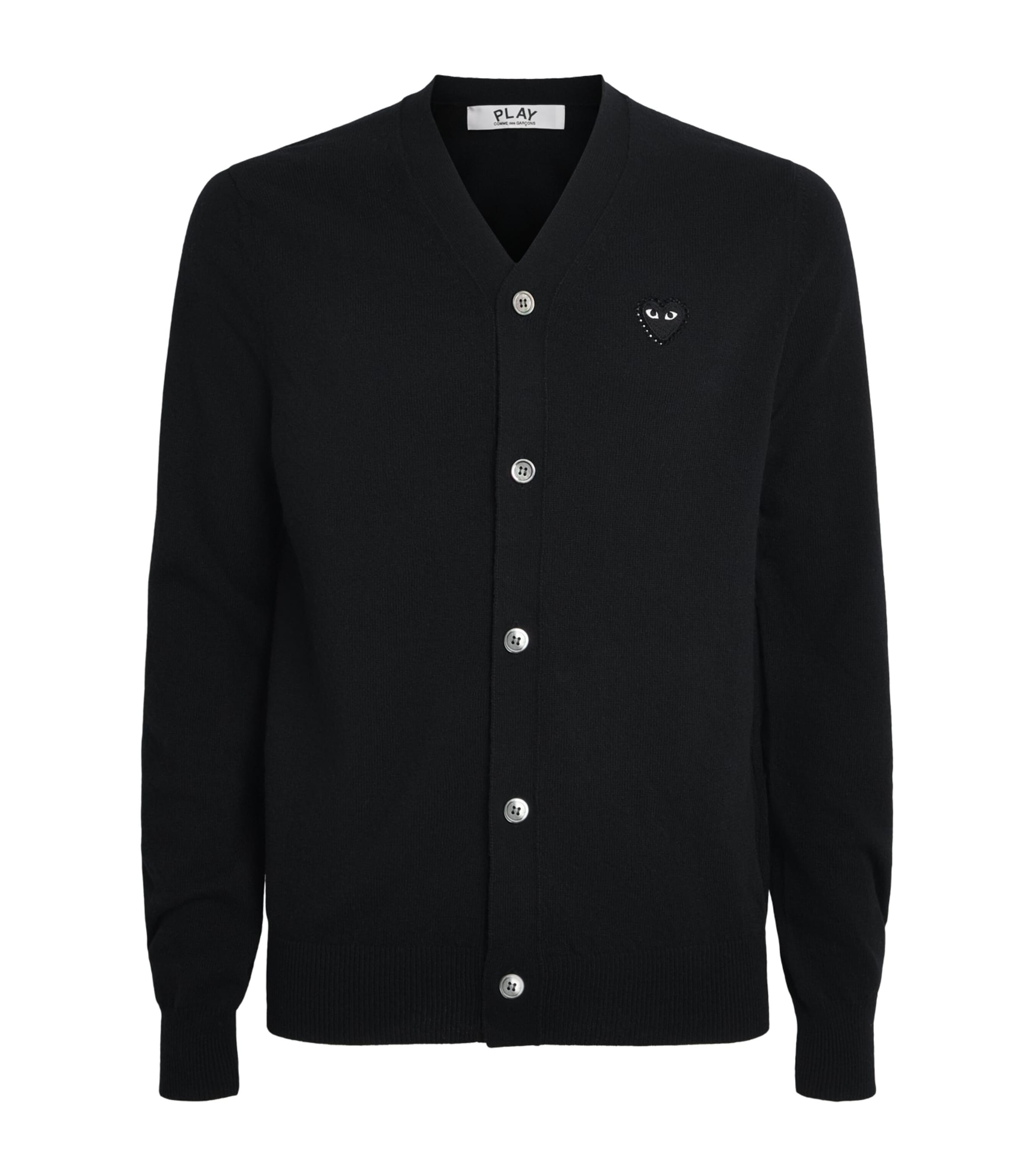 Comme Des Garçons Play Mens Wool Rhinestone Heart Cardigan Black Image 1