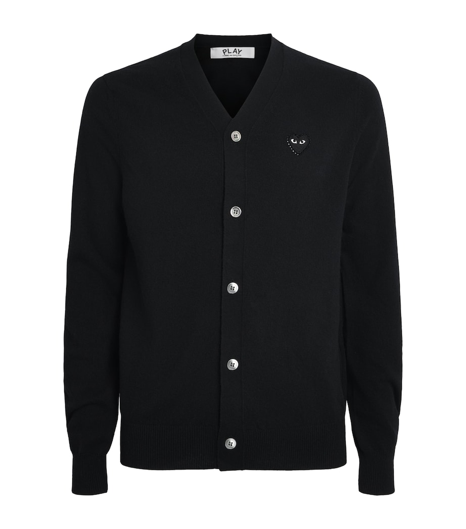 Comme Des Garçons Play Mens Wool Rhinestone Heart Cardigan Black Image 1