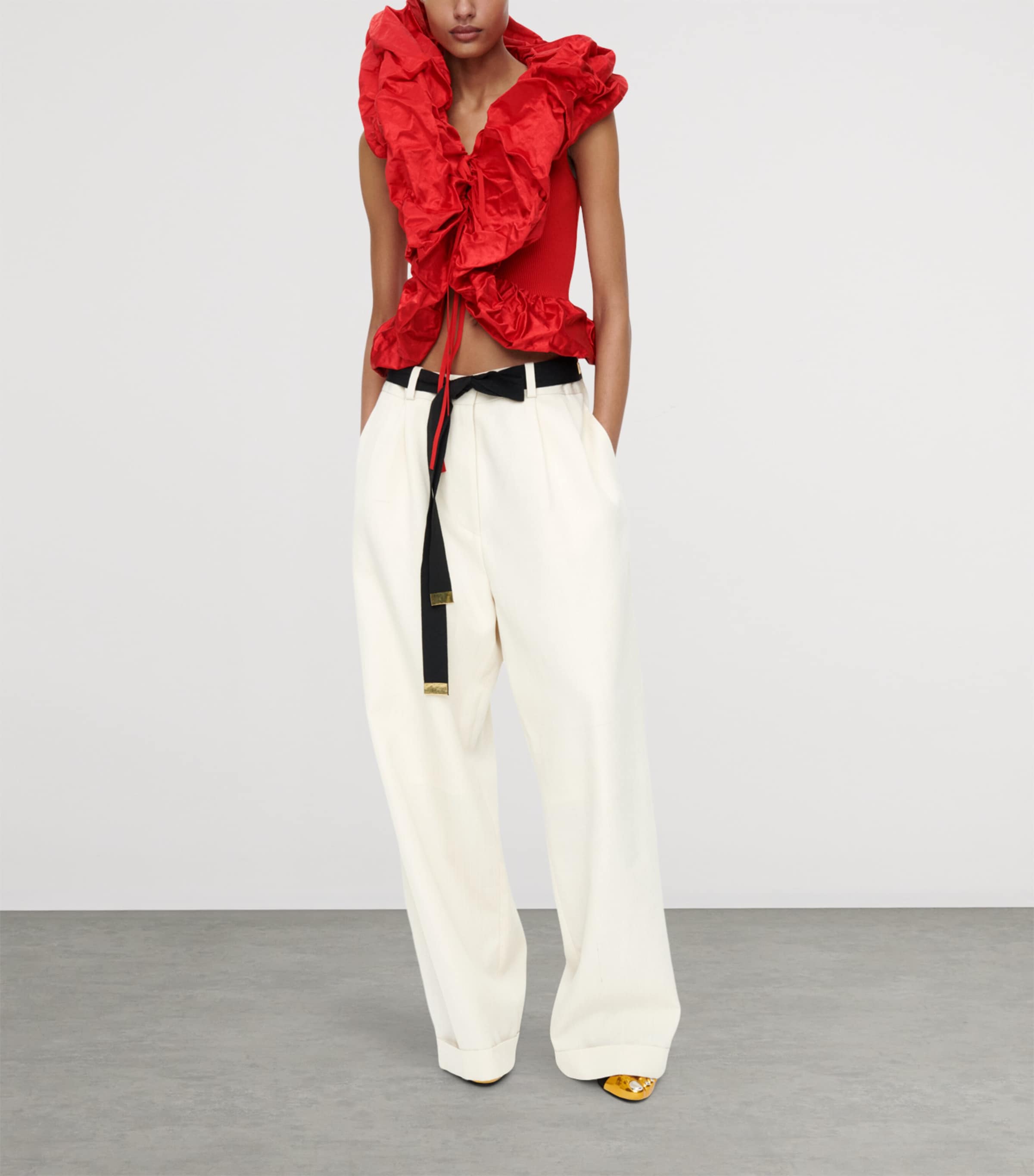 Schiaparelli Womens Knitted Sculptural Ruffle Blouse Red Image 2