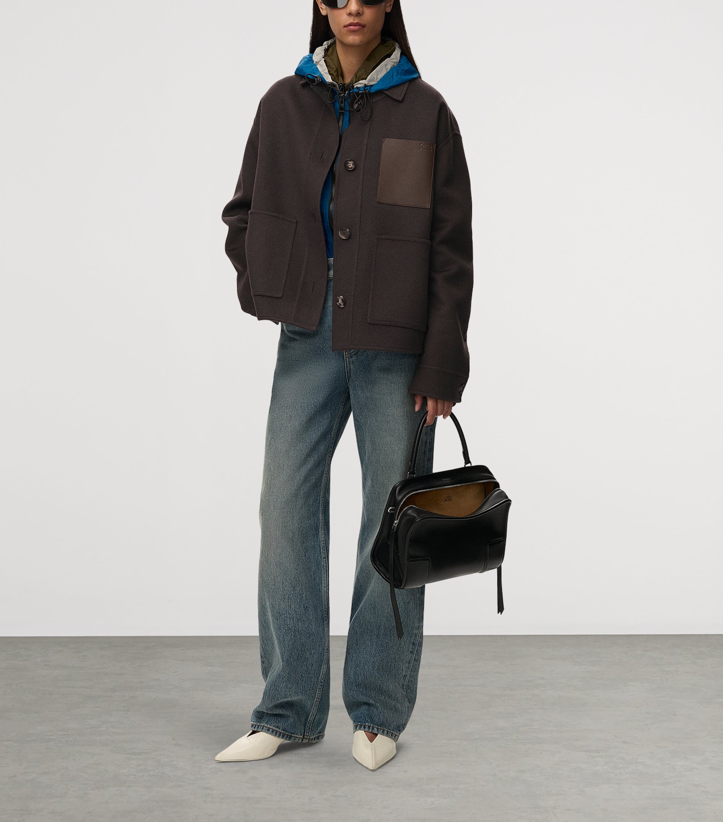 LOEWE Womens Wool-Cashmere Workwear Jacket Brown/grey Image 2