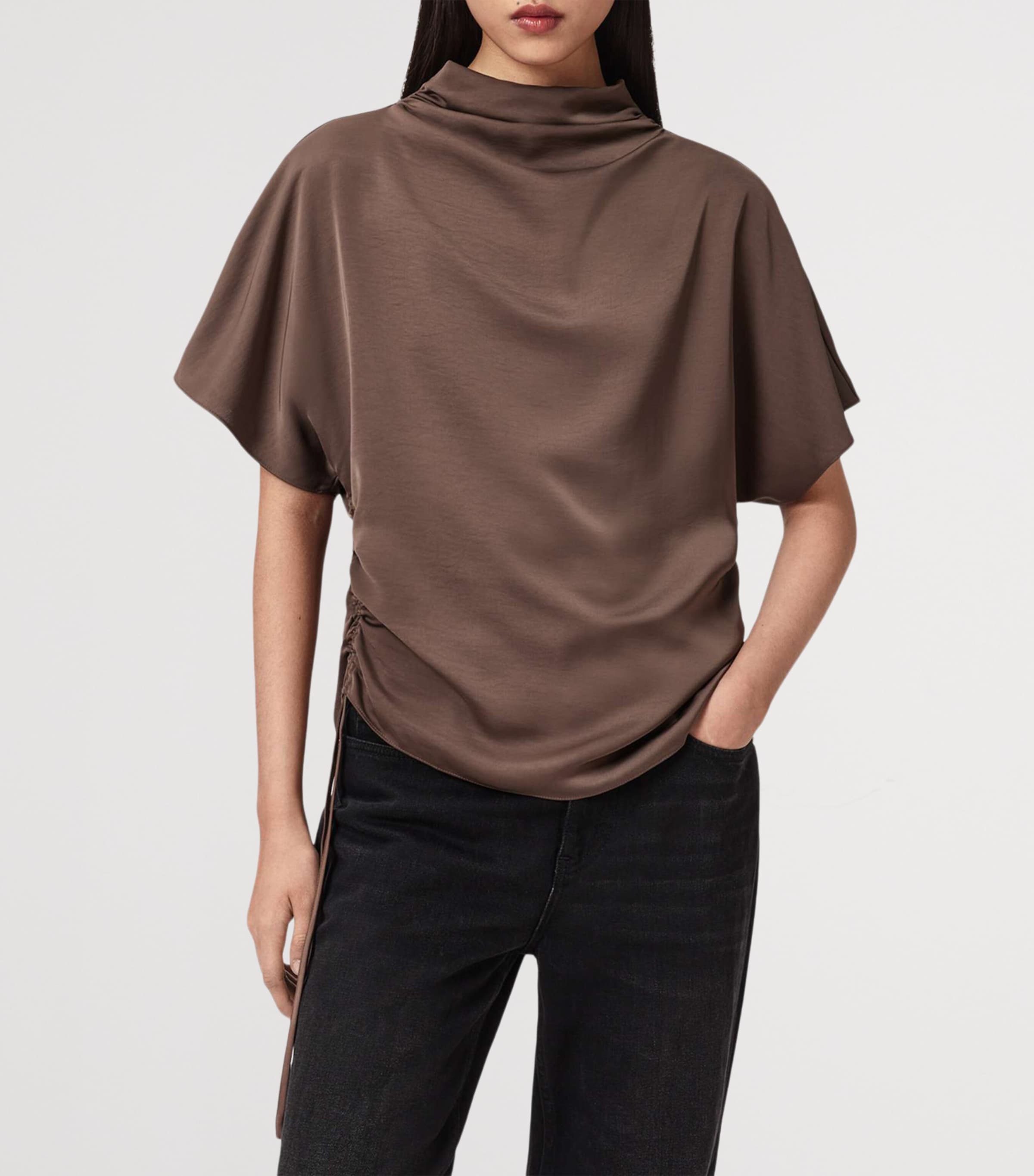 AllSaints Womens Draped Leslie Top Pot Brown Image 3
