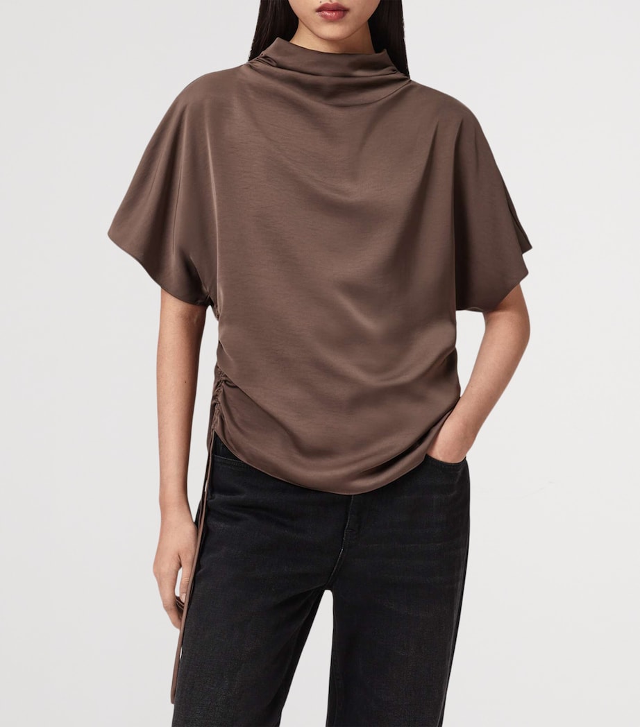 AllSaints Womens Draped Leslie Top Pot Brown Image 3