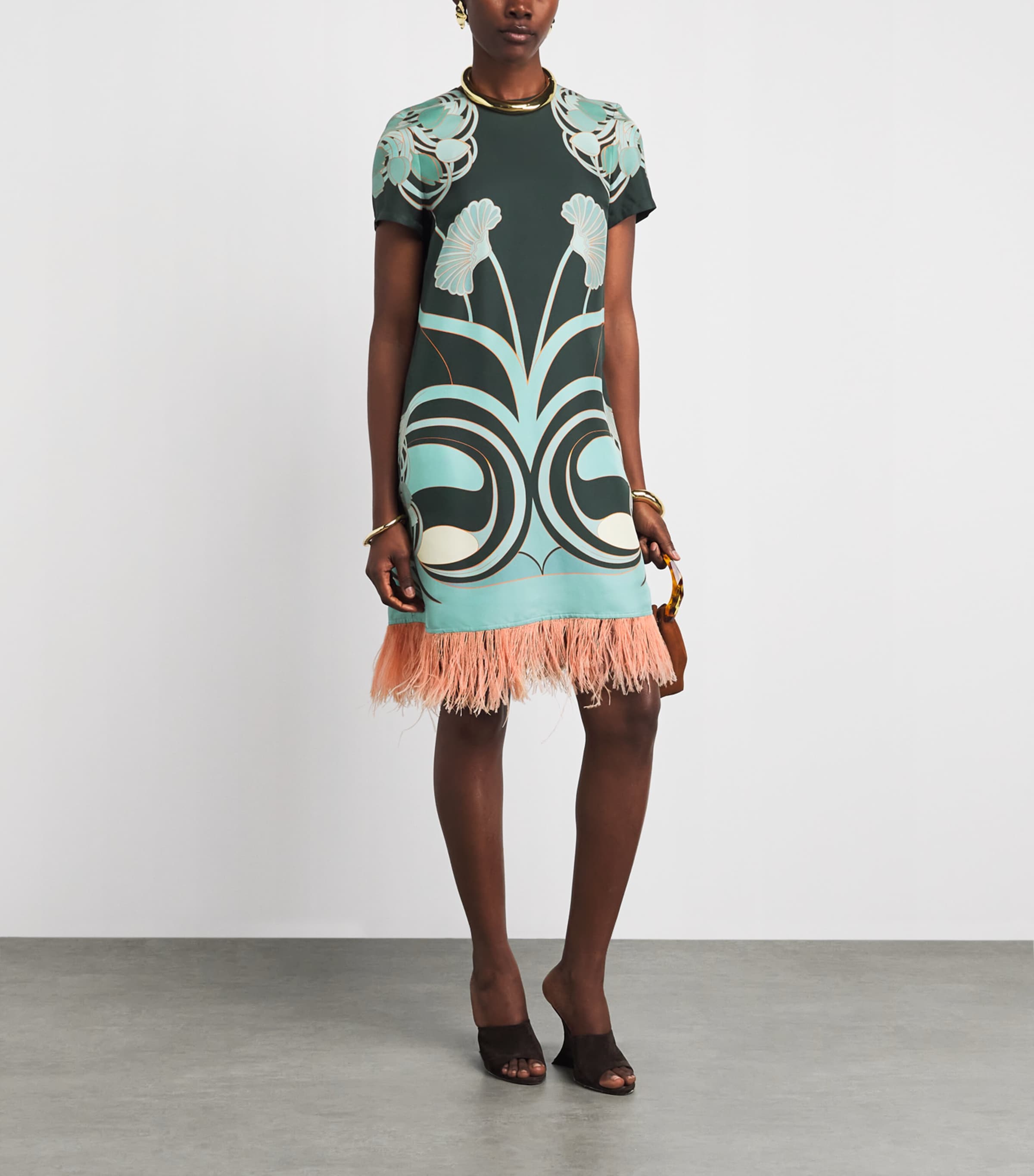 La Doublej Womens Silk Ostrich-Feather Mini Dress Tulp Plac Image 2
