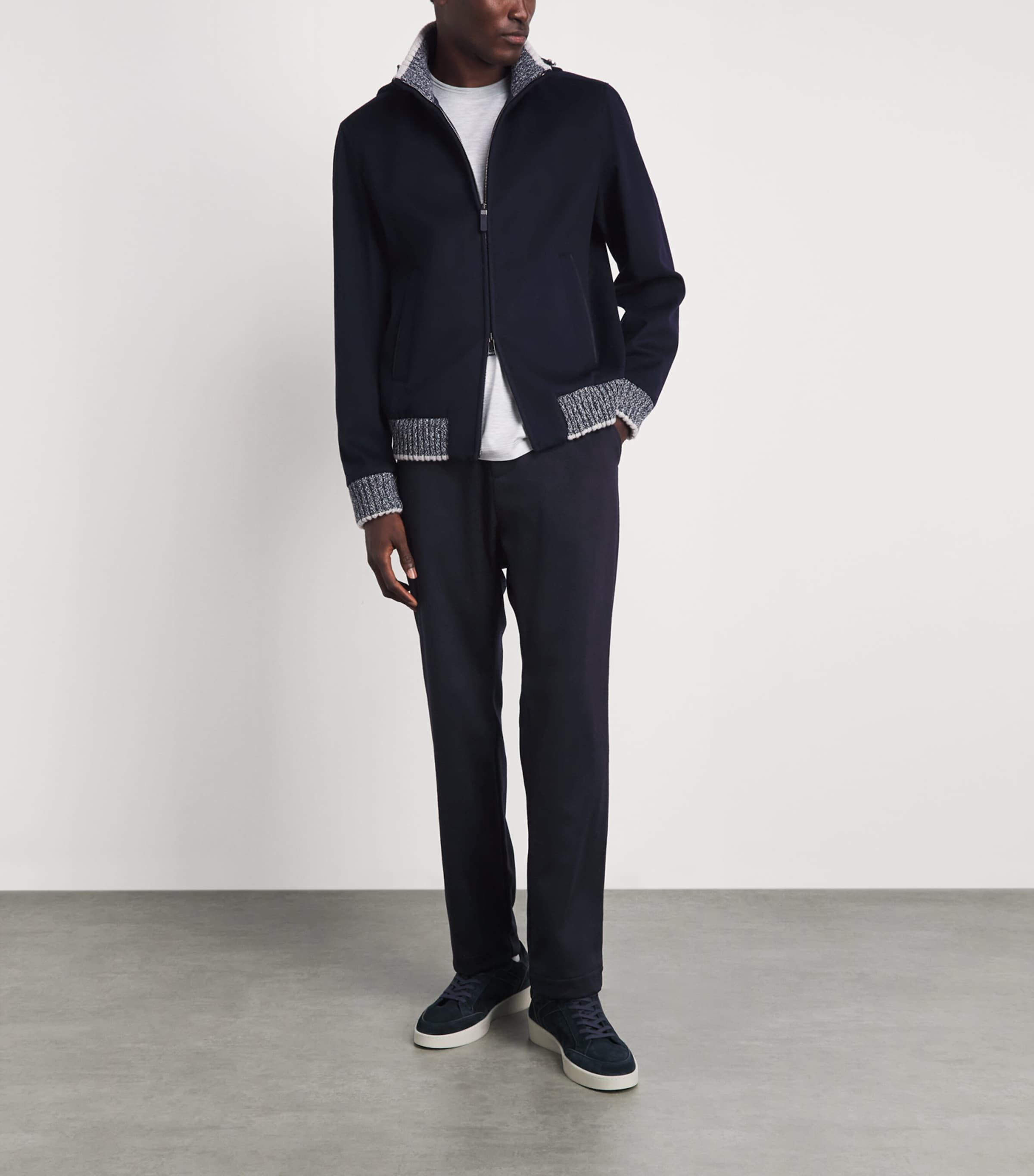 Paul & Shark Mens Cashmere-Wool Hybrid Knit Jacket Blue Image 2