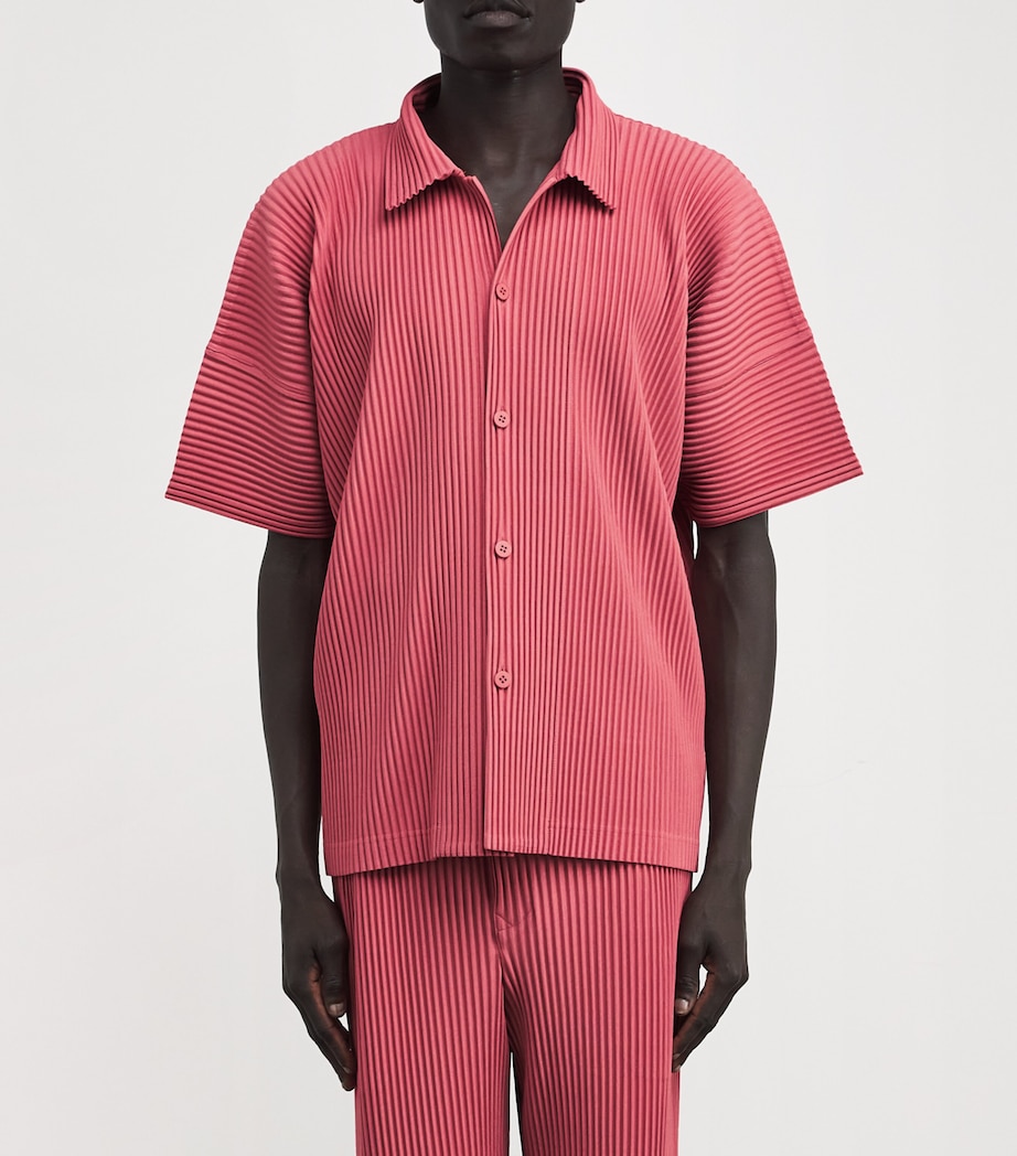Homme Plissé Issey Miyake Mens Pleated Polo Shirt Dusky Red Image 3