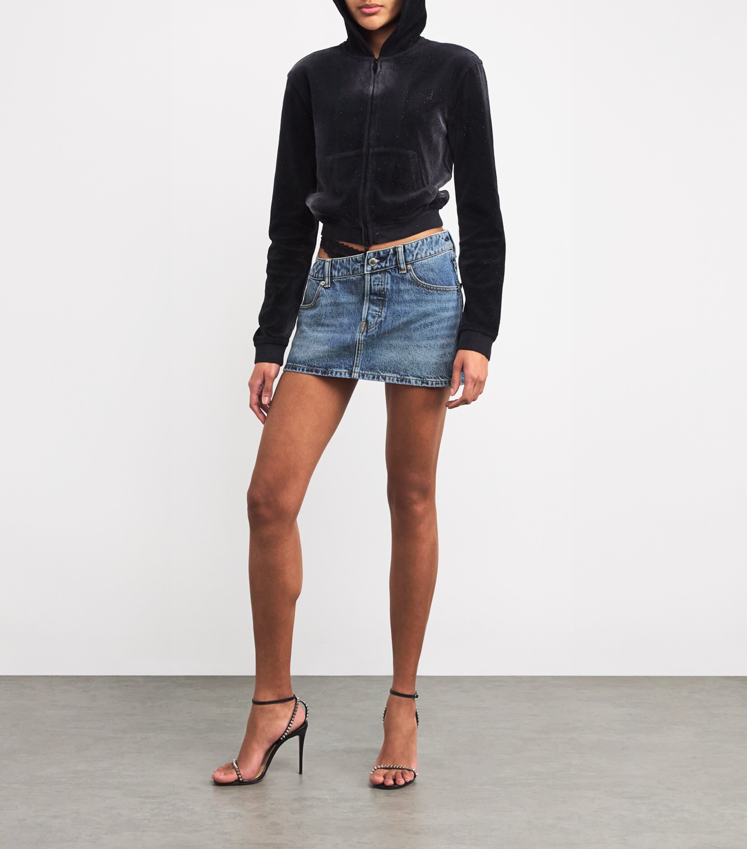 Alexander Wang Denim Asymmetric Thong Mini Skirt | Harrods UK