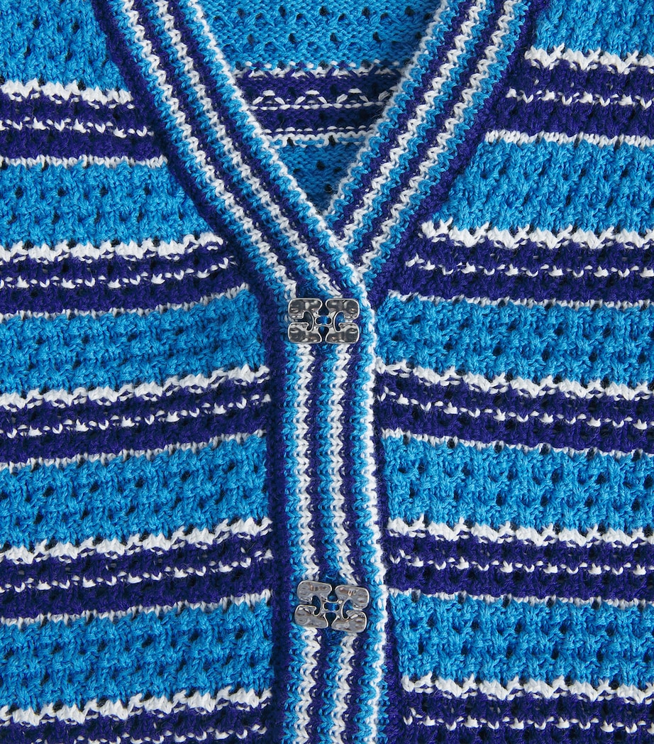 GANNI Womens Cotton Stripe Cropped Cardigan Marina Image 6