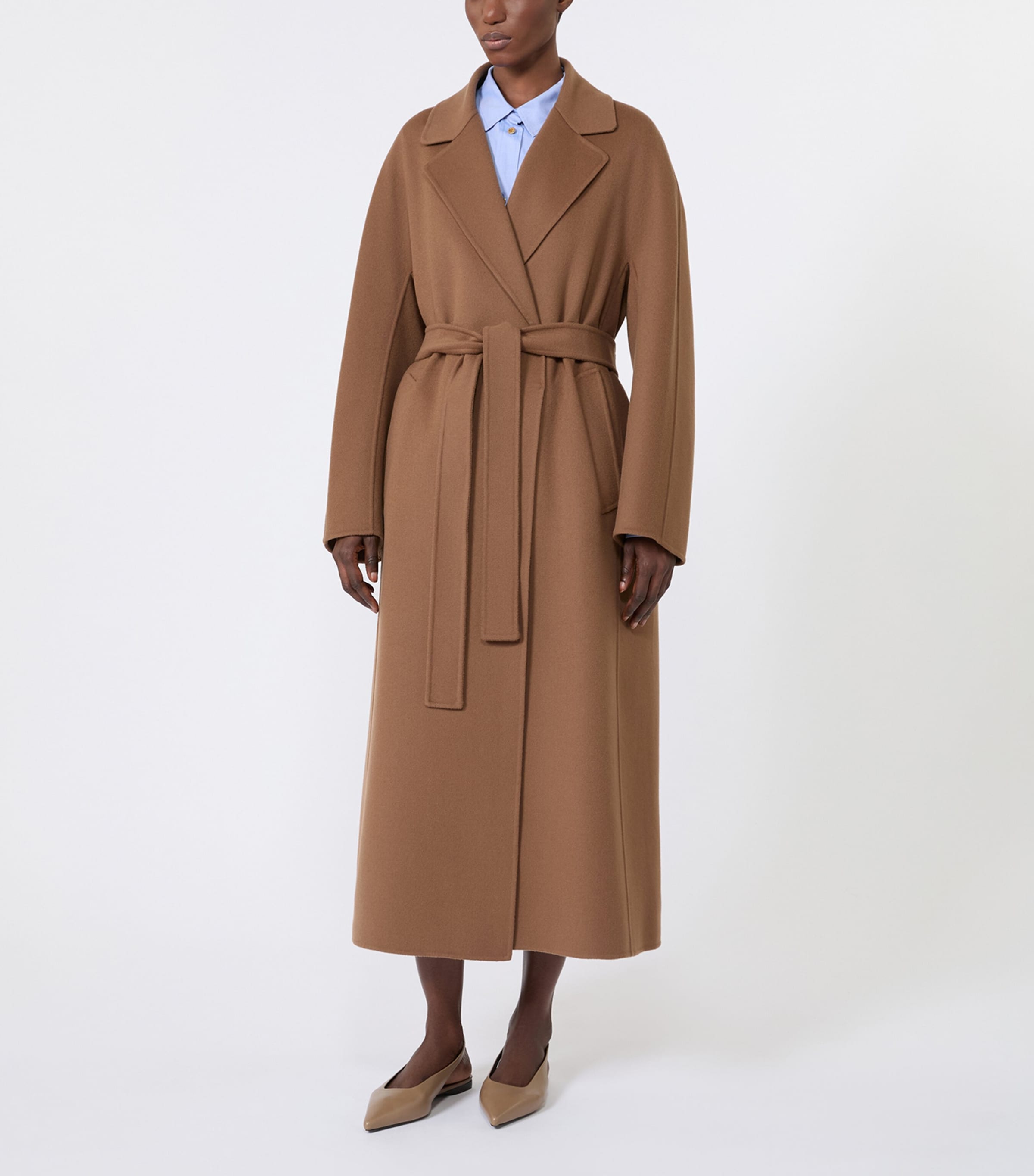 Max Mara Womens Virgin Wool Wrap Coat Hazelnut Brown Image 3