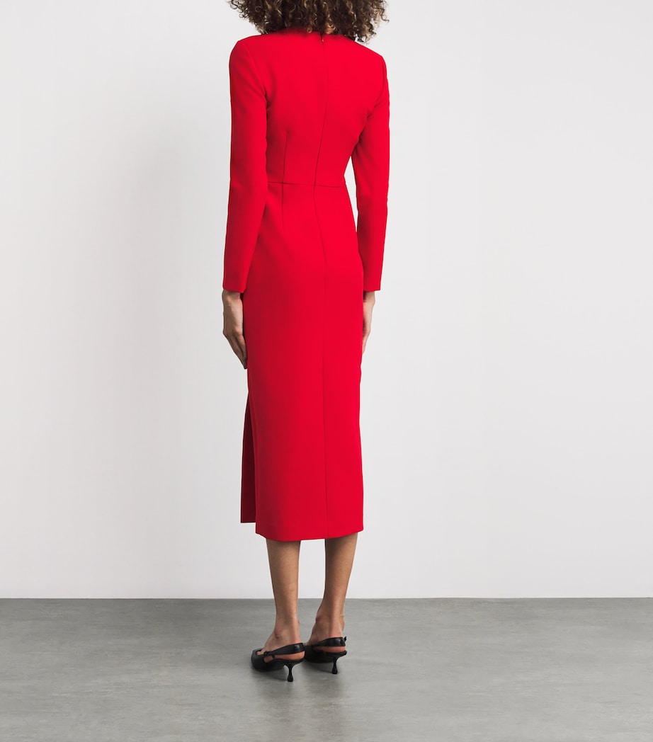 Floral-Appliqué Midi Dress RED Image 3