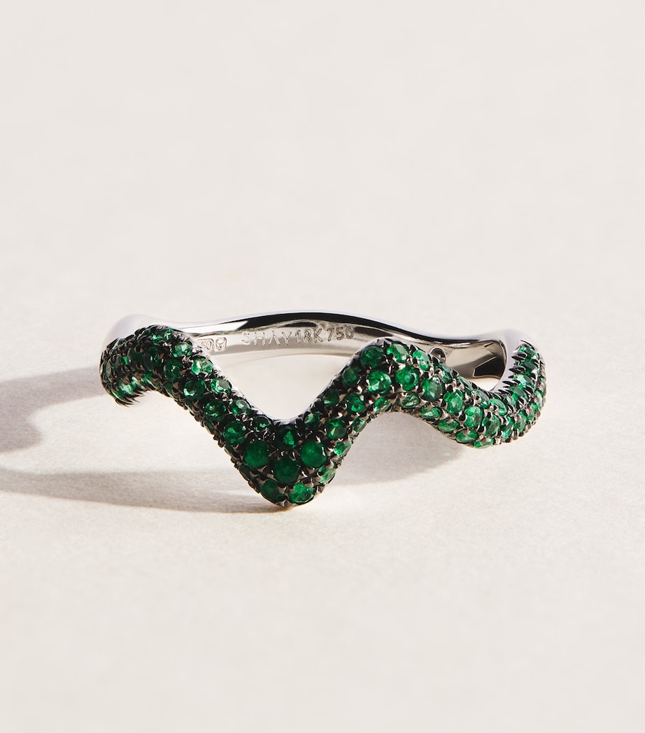 SHAY White Gold and Emerald Wave Ring White Gold Image 1