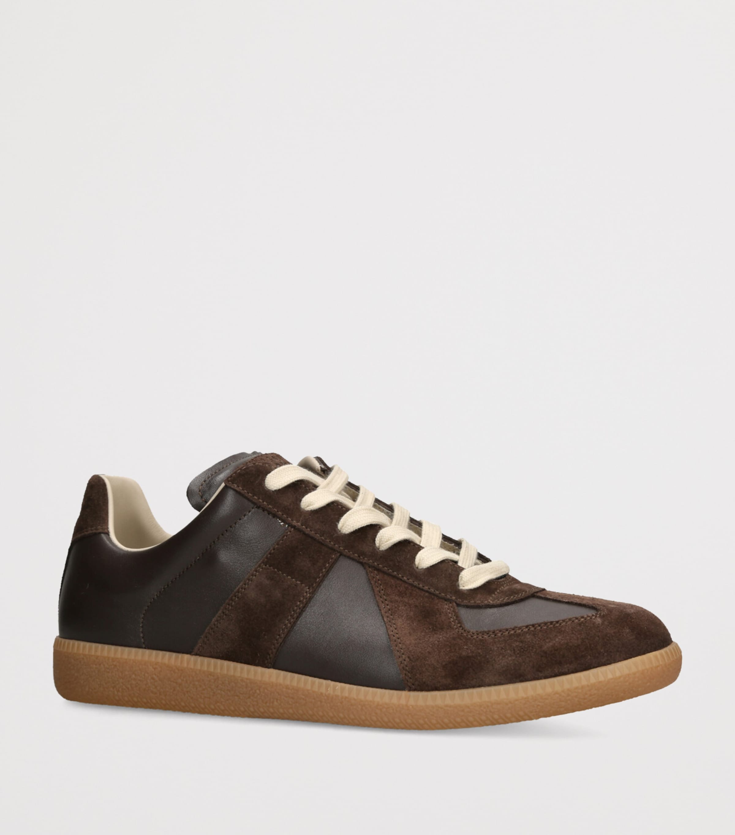 Maison Margiela Leather-Suede Replica Sneakers Dark Brown Image 3