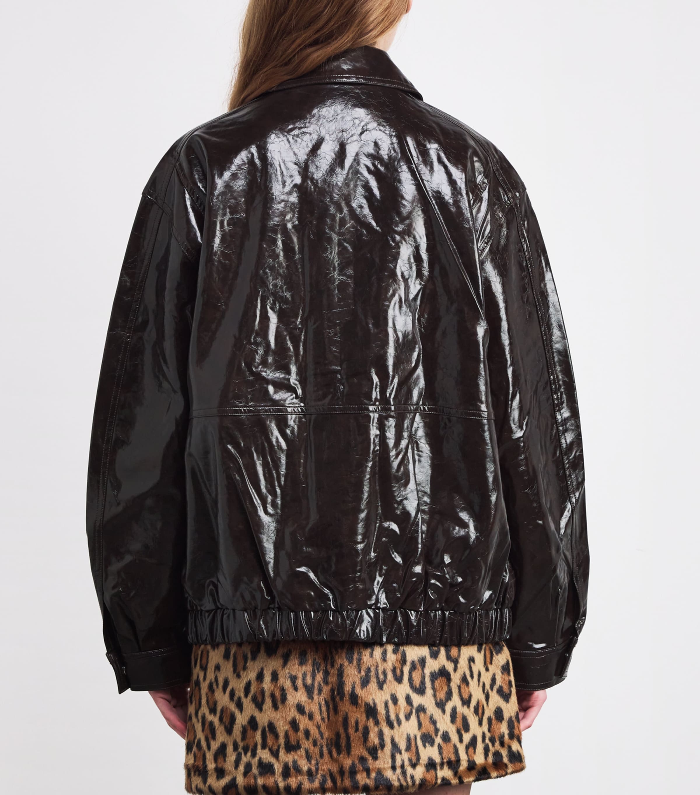 Faux Leather Jacket DARK BROWN Image 4