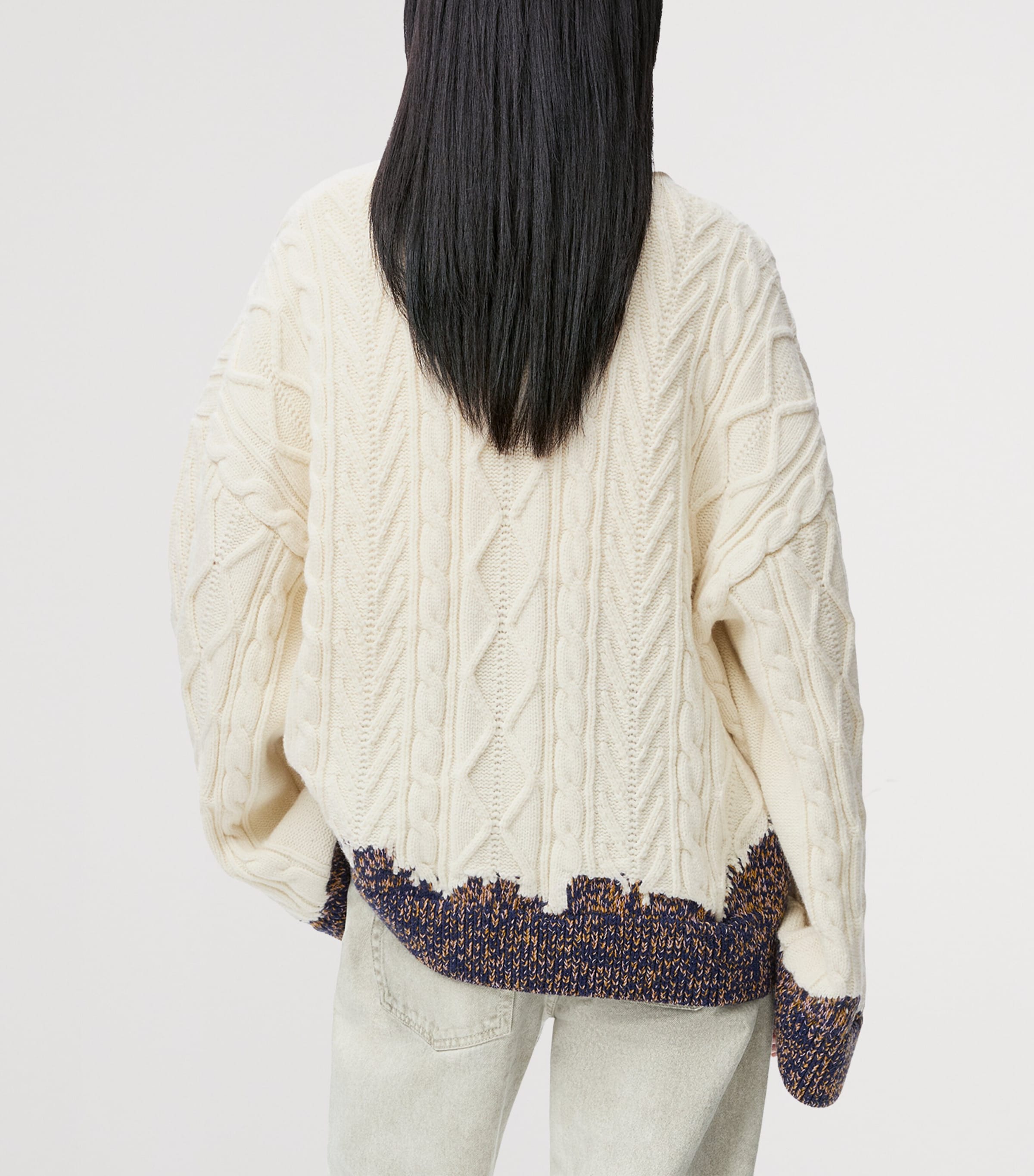 Wool Cable-Knit Contrast Sweater ECRU/BROWN Image 4