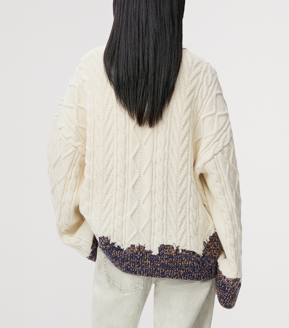 Wool Cable-Knit Contrast Sweater ECRU/BROWN Image 4