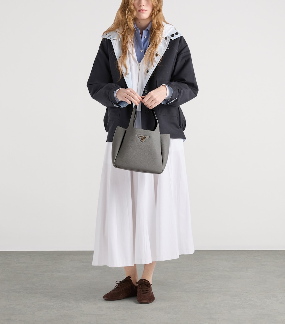 Prada Small Leather Tote Bag Grey Image 3