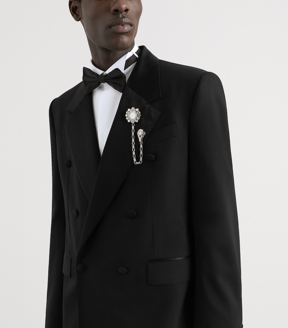Dolce&Gabbana Mens Virgin Wool-Silk Double-Breasted Blazer Black Image 4