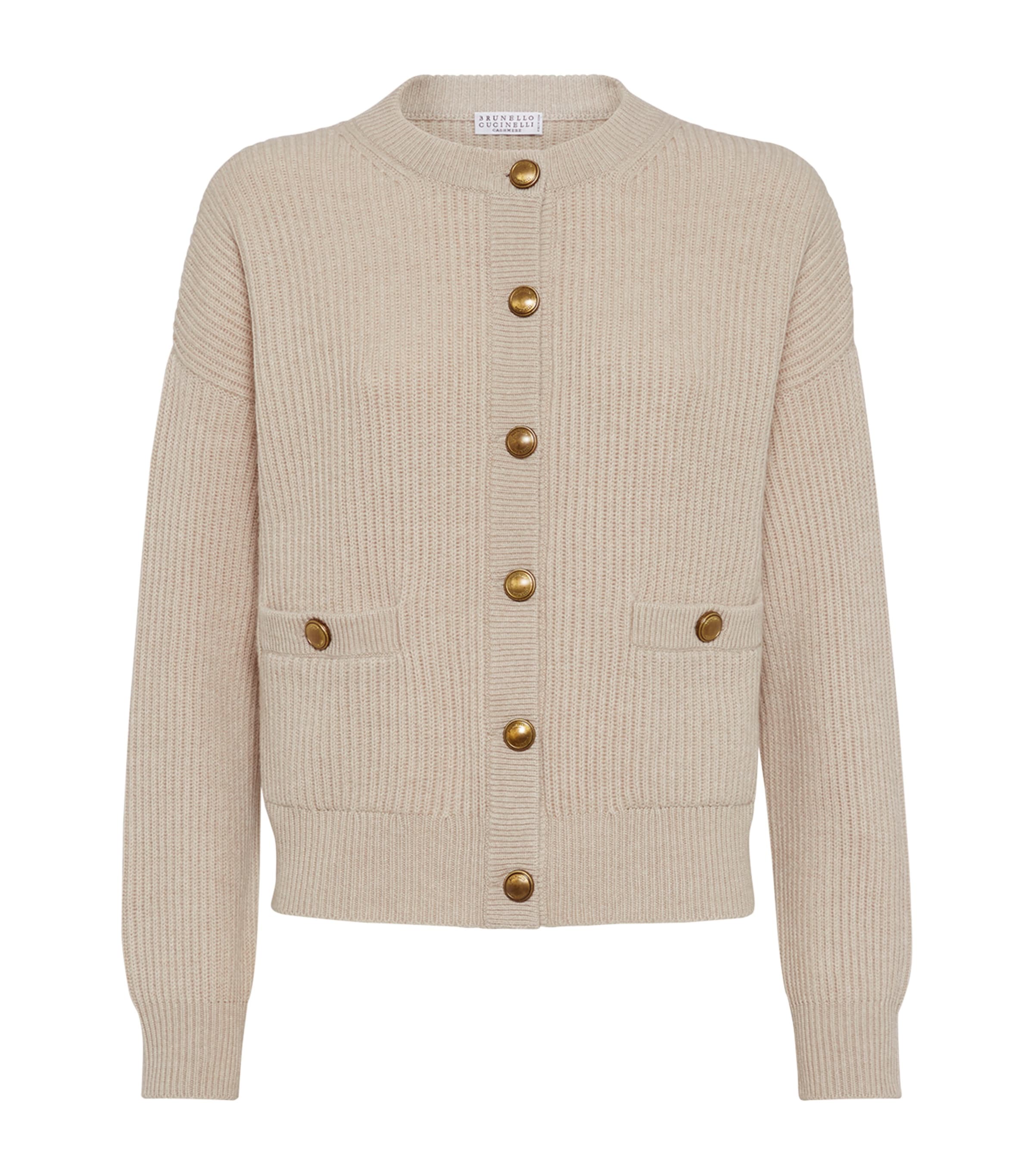 Brunello Cucinelli Virgin Wool-blend Crew Neck Cardigan In Neutral